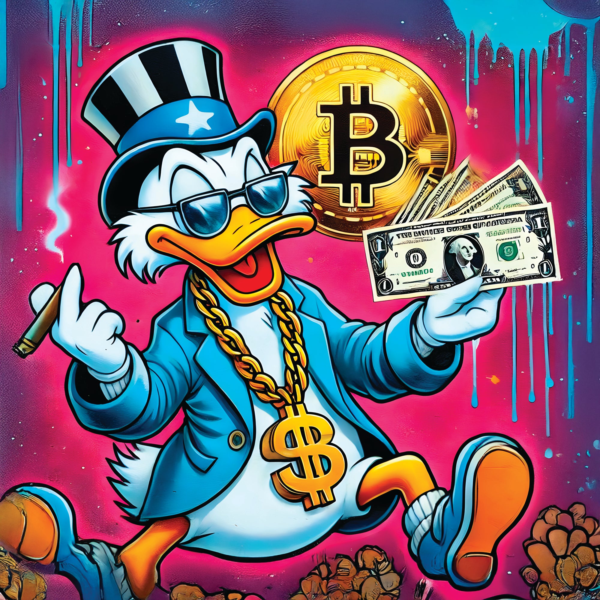 Pittura Scrooge Bitcoin Pop Art - Decorazione murale di design moderno