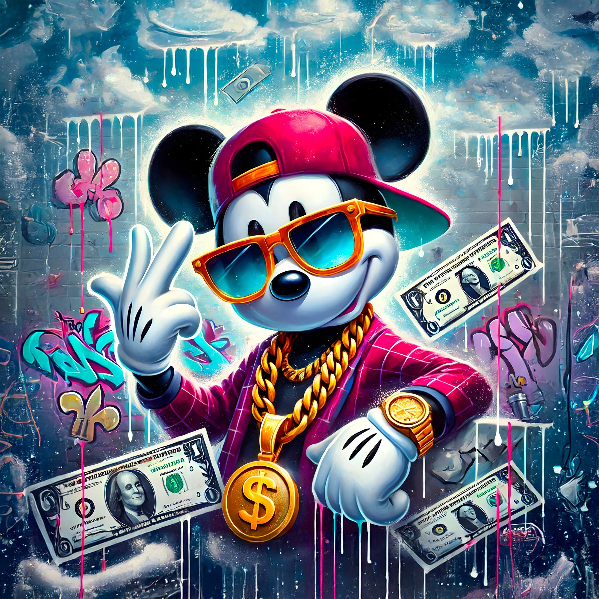 Painting Mickey Money Vibes - Cadre Déco Murale