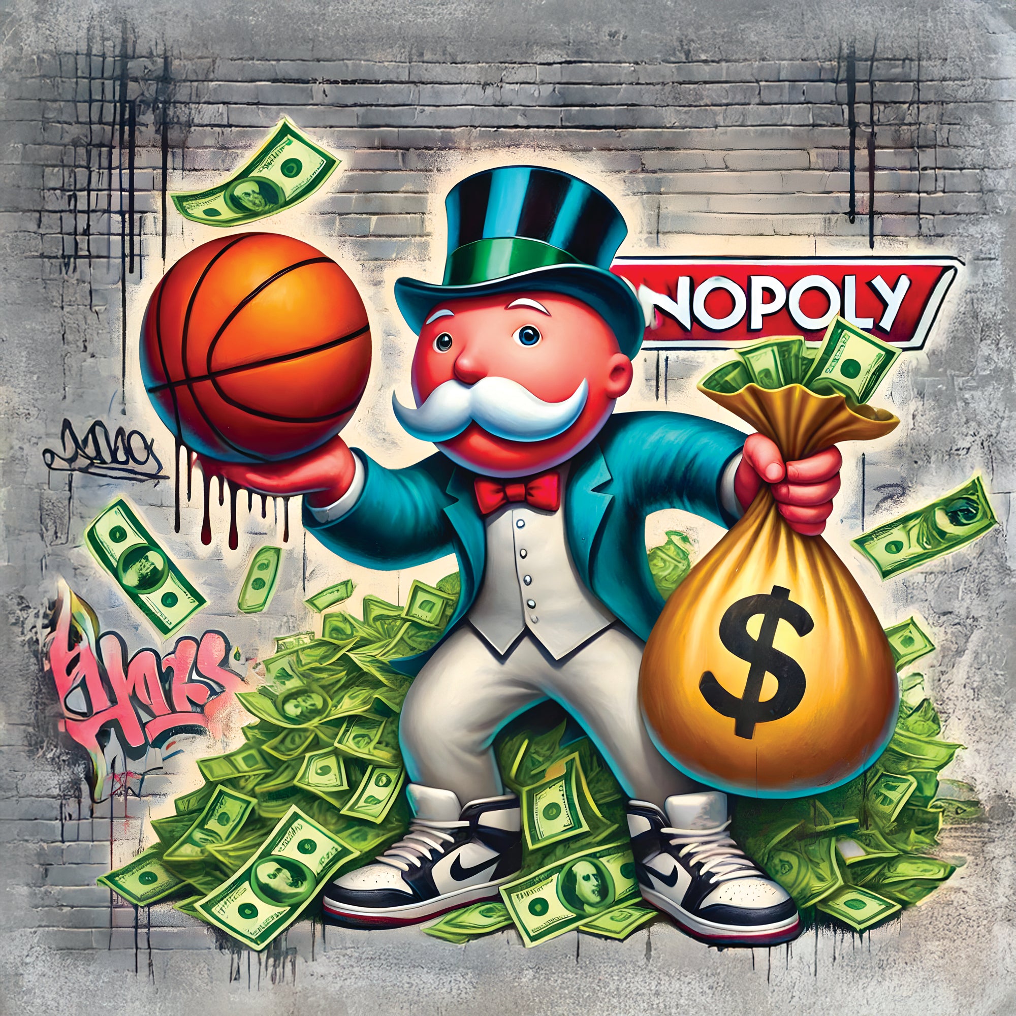 Monopoly Basketball & Cash - Street Art and Wall Decoration