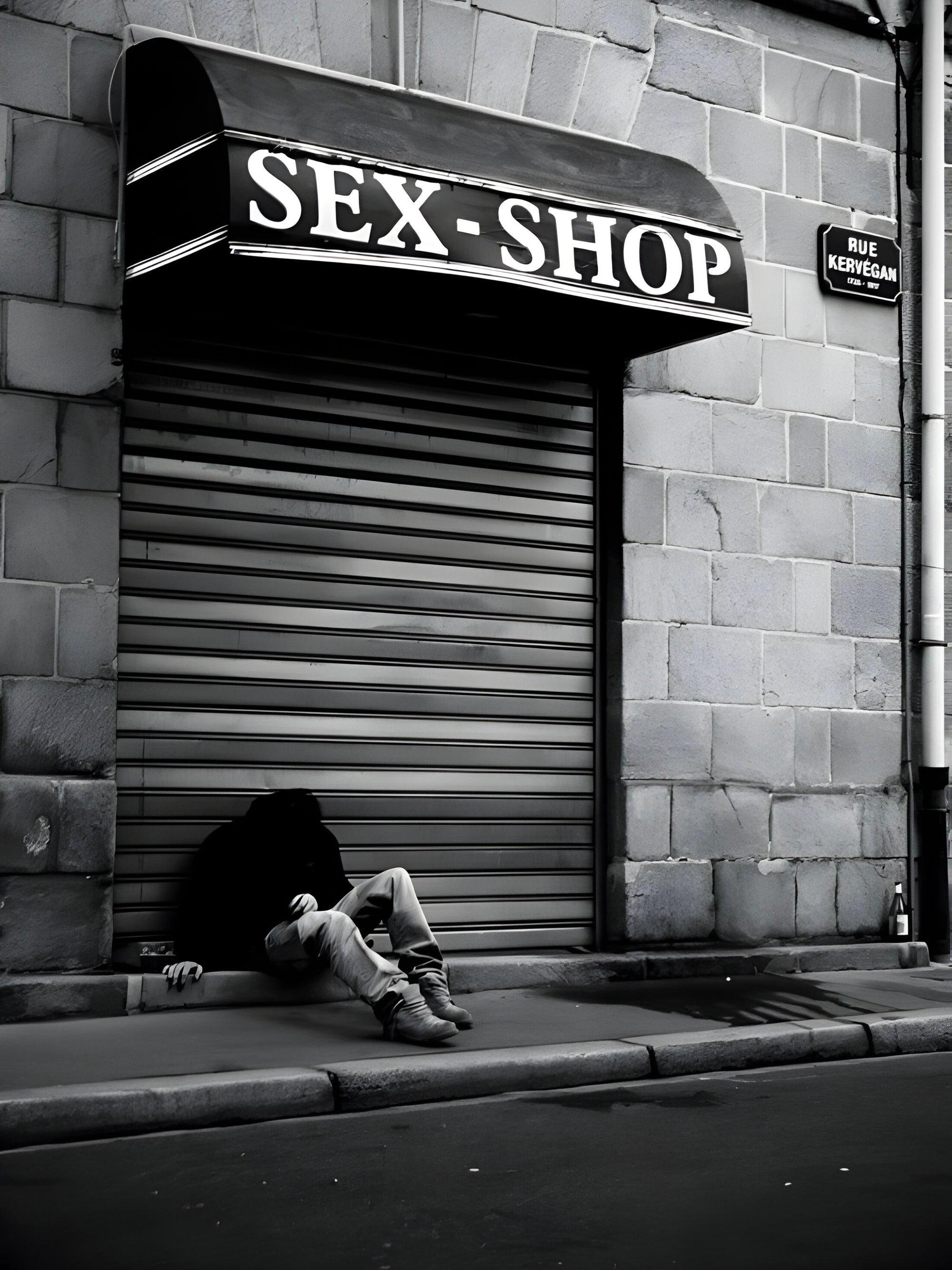 Tableau Vintage - Homme Devant Sex-Shop Fermé