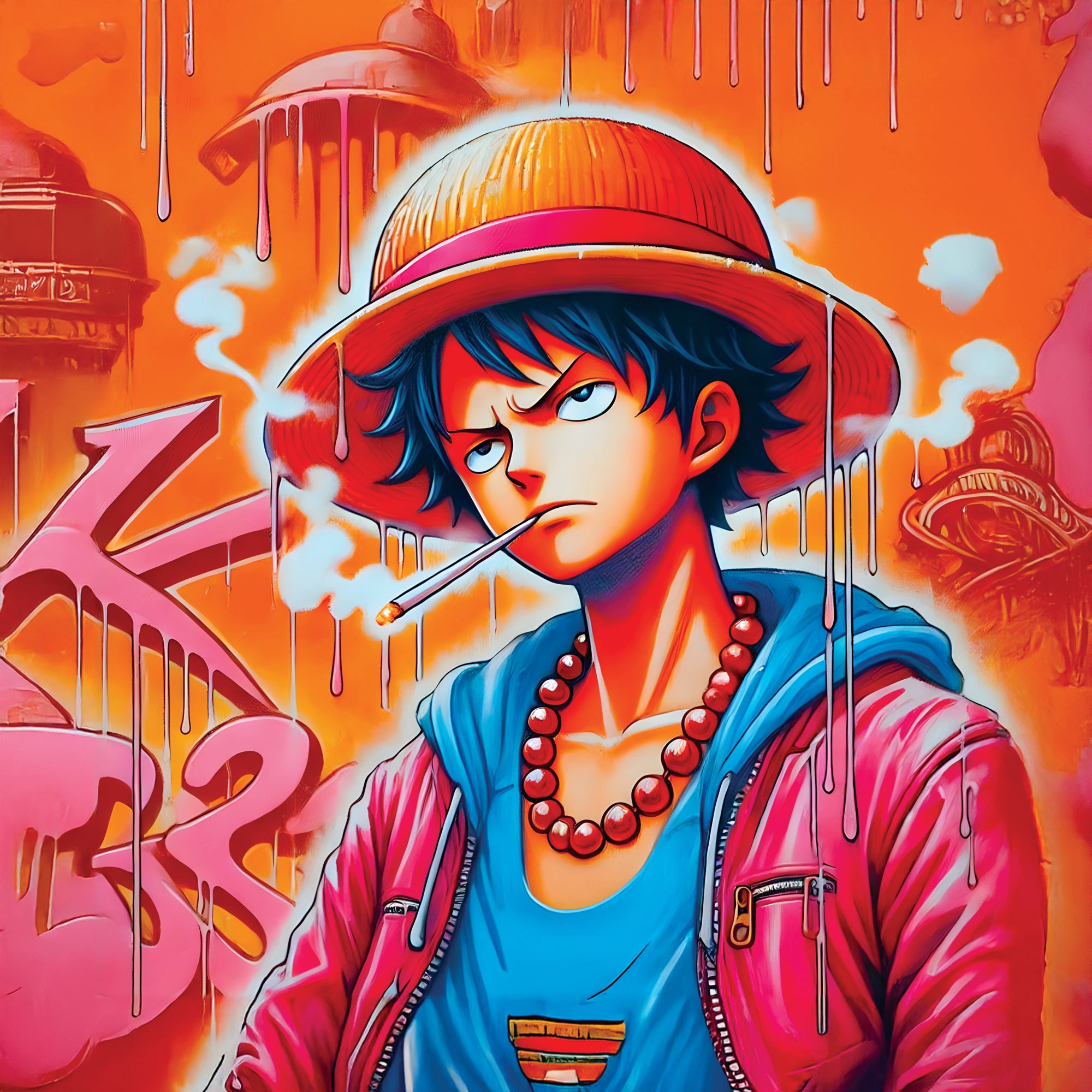 Tableau One Piece Luffy Cigarette - Décoration Murale Moderne