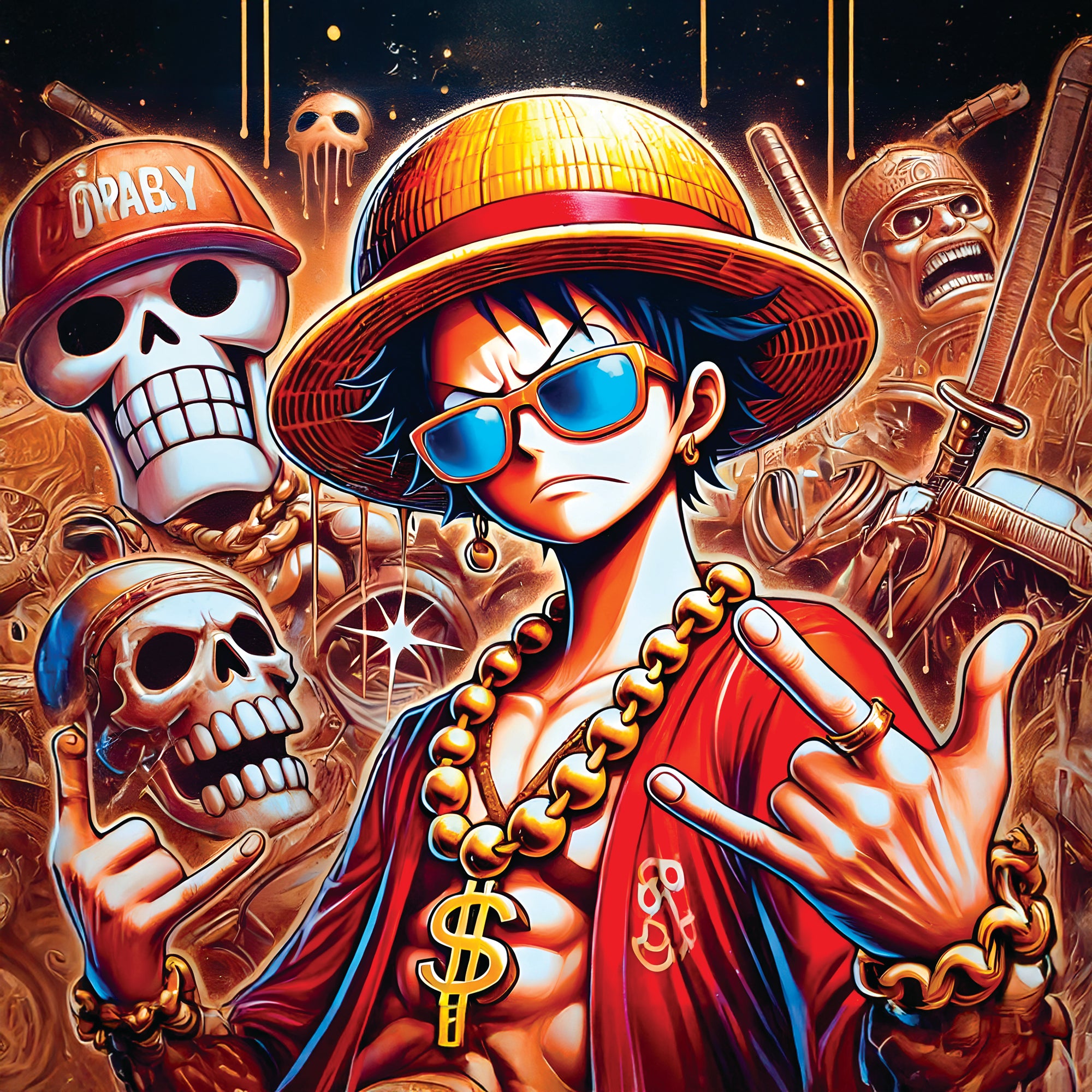 Tableau One Piece Luffy et Crânes - Décoration Murale Design