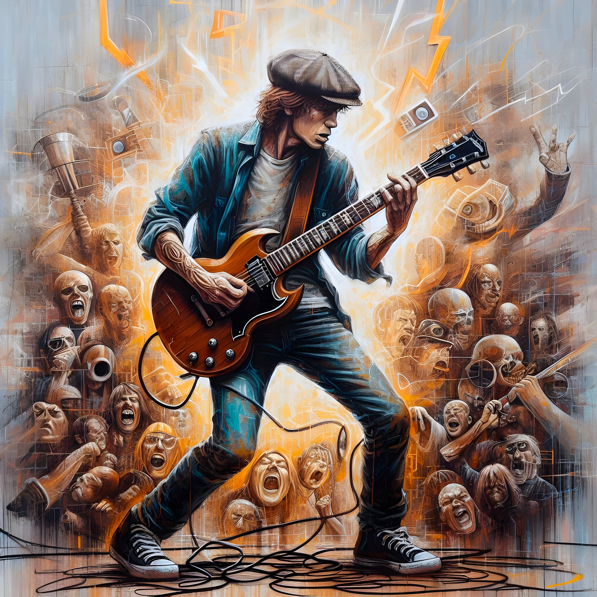 Tableau ACDC Guitariste et Foule - Décoration Murale Design - Fabulartz.fr 