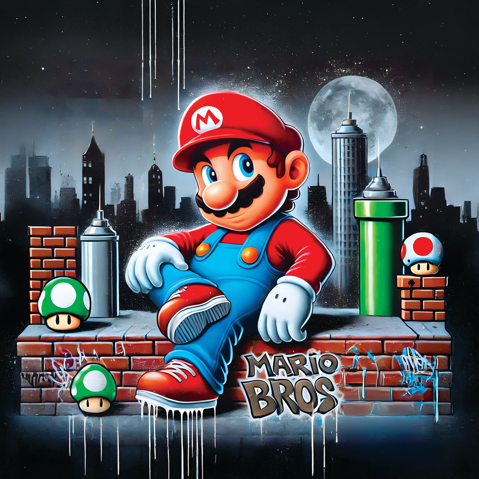 Painting Mario Bros Skyline - Design Wall Decoration