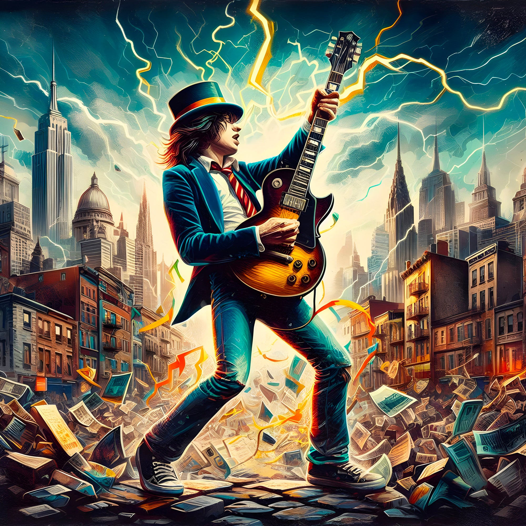 Tableau ACDC Guitariste en Ville - Décoration Murale Design - Fabulartz.fr 