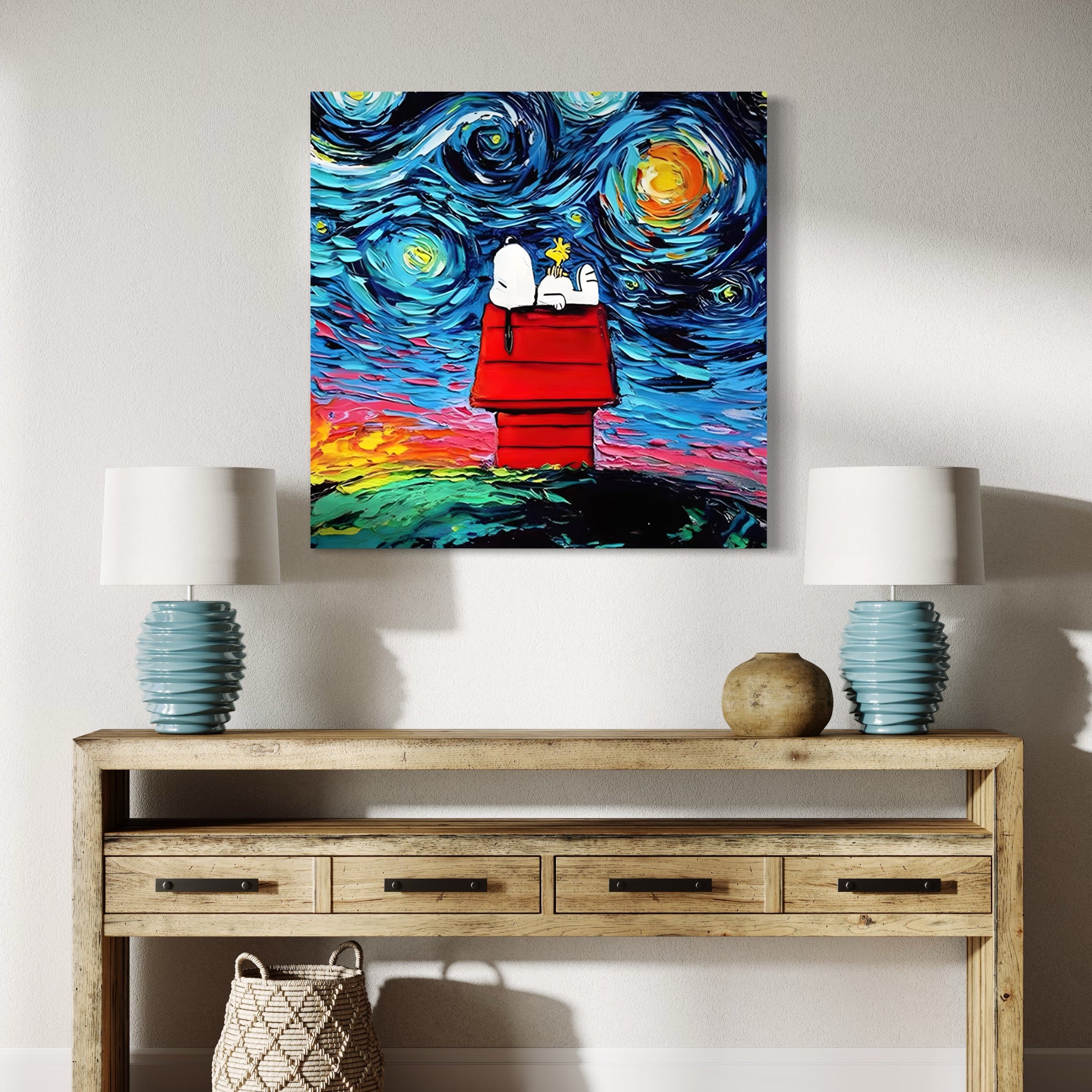 Tableau Snoopy Starry Night Dreams - Déco murale artistique