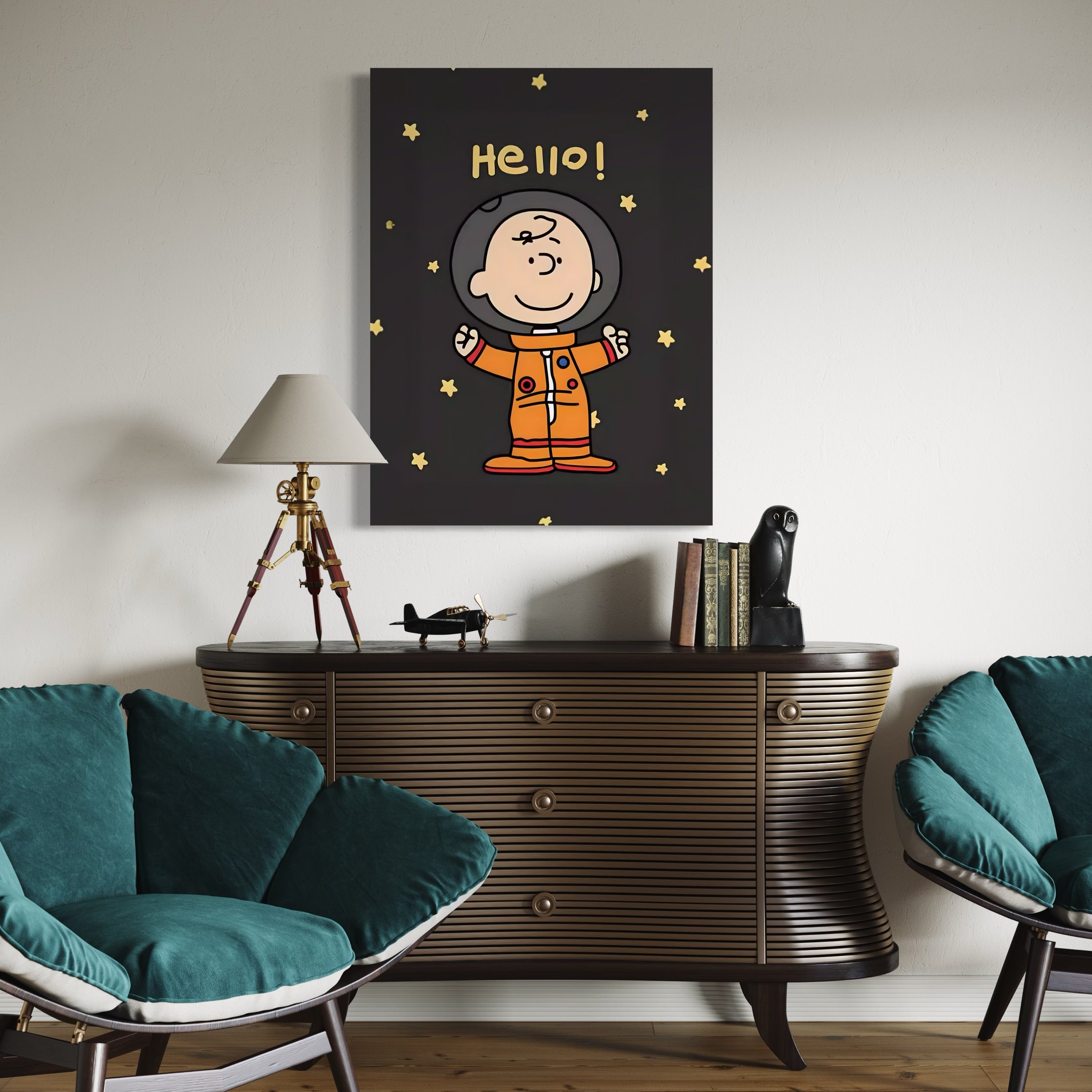 Tableau Snoopy Space Hello - Cadre Déco pour Chambre d'Enfant