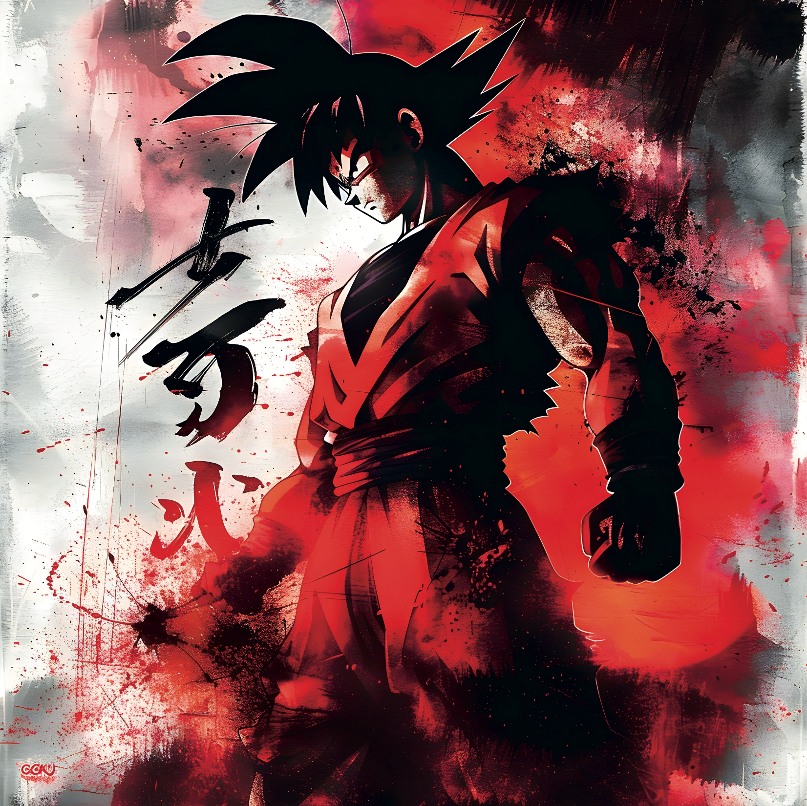 Tableau Dragon Ball Z - Goku en Rouge et Noir - Décoration Murale Moderne - Fabulartz.fr 