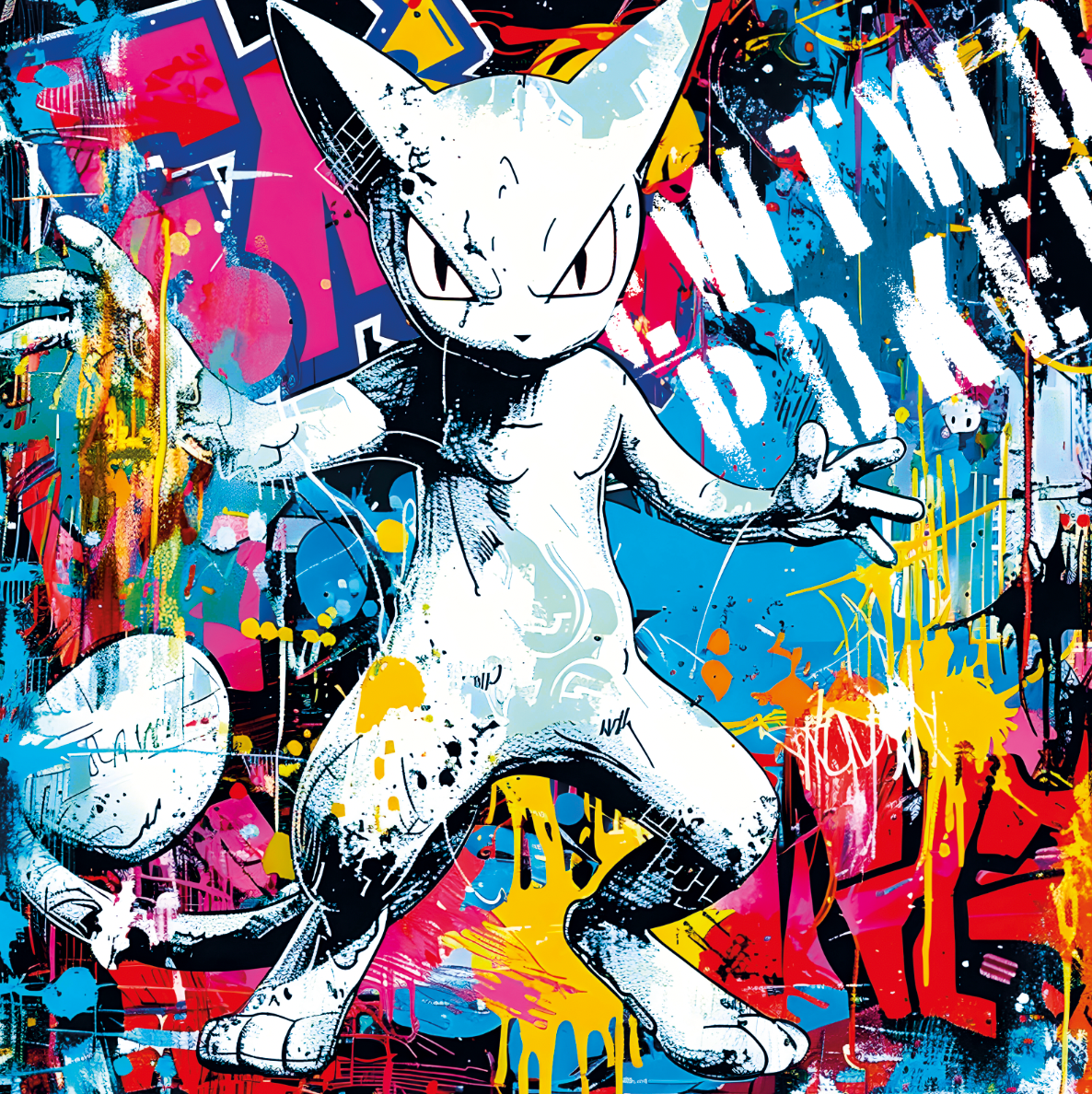 Tableau Pokémon Mewtwo - Explosion de Couleur Urbaine - Fabulartz.fr 