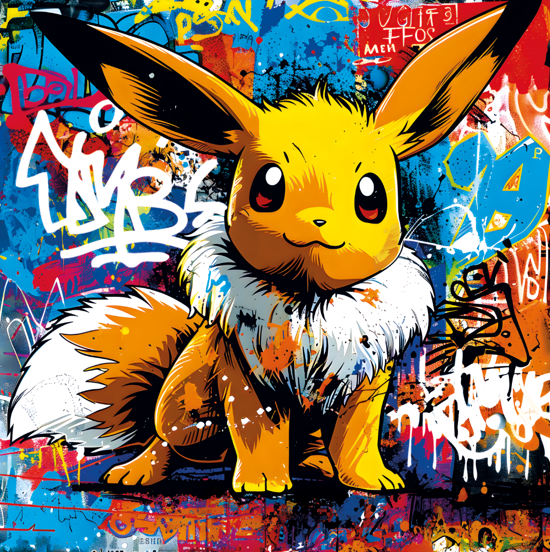 Tableau Pokémon Dynamique d'Évoli - Cadre Déco Coloré - Fabulartz.fr 