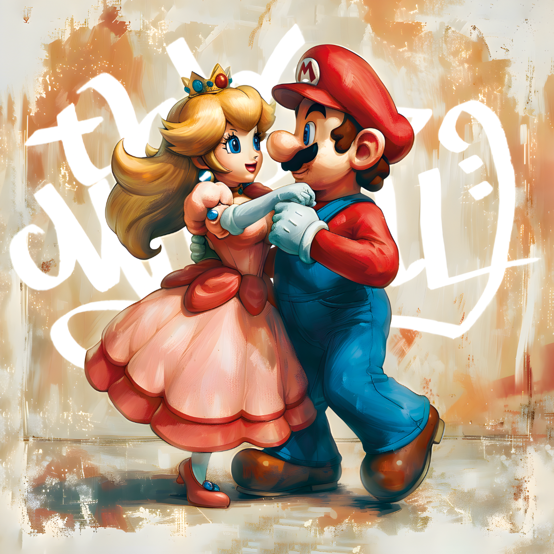 Tableau Mario et Princesse Peach Romantique - Décoration Murale Intérieure - Fabulartz.fr 