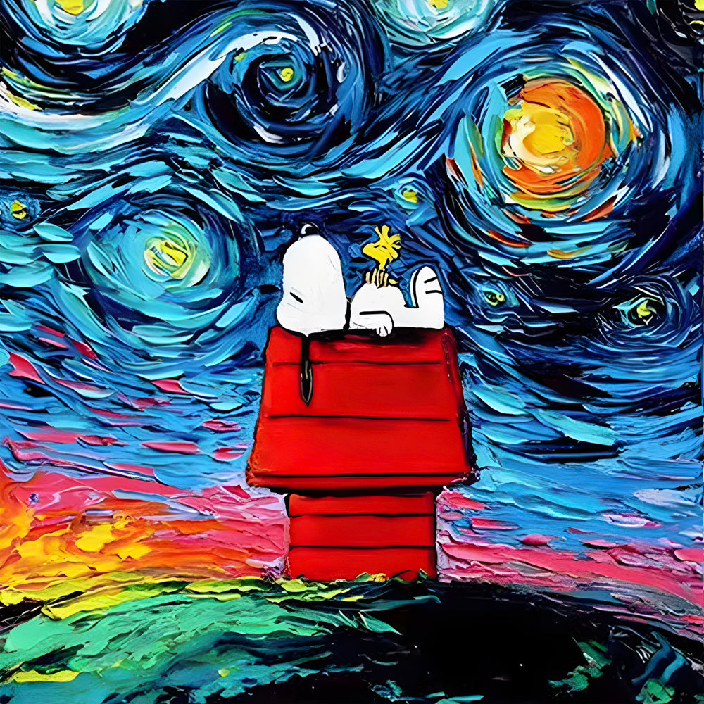 Tableau Snoopy Starry Night Dreams - Déco murale artistique