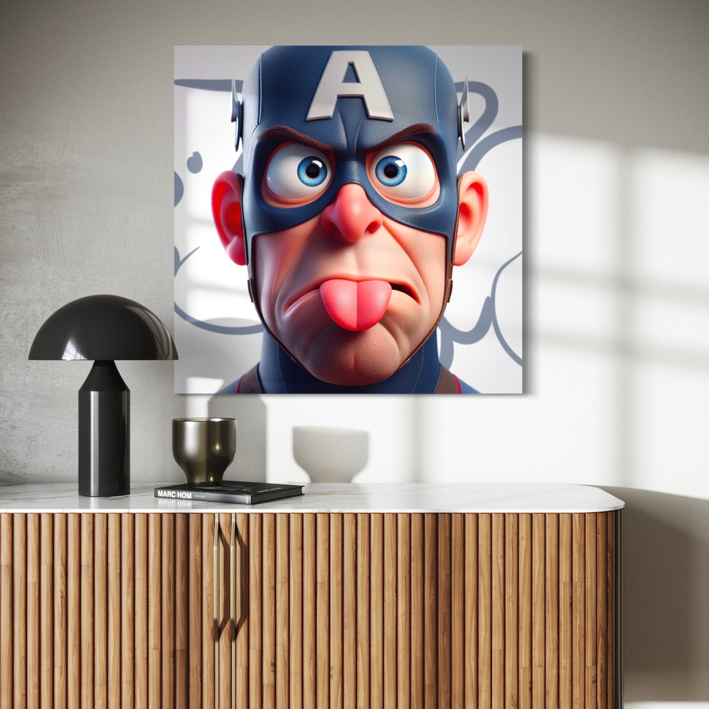 Tableau Portrait Captain America Amusé - Déco Murale Moderne - Fabulartz.fr 