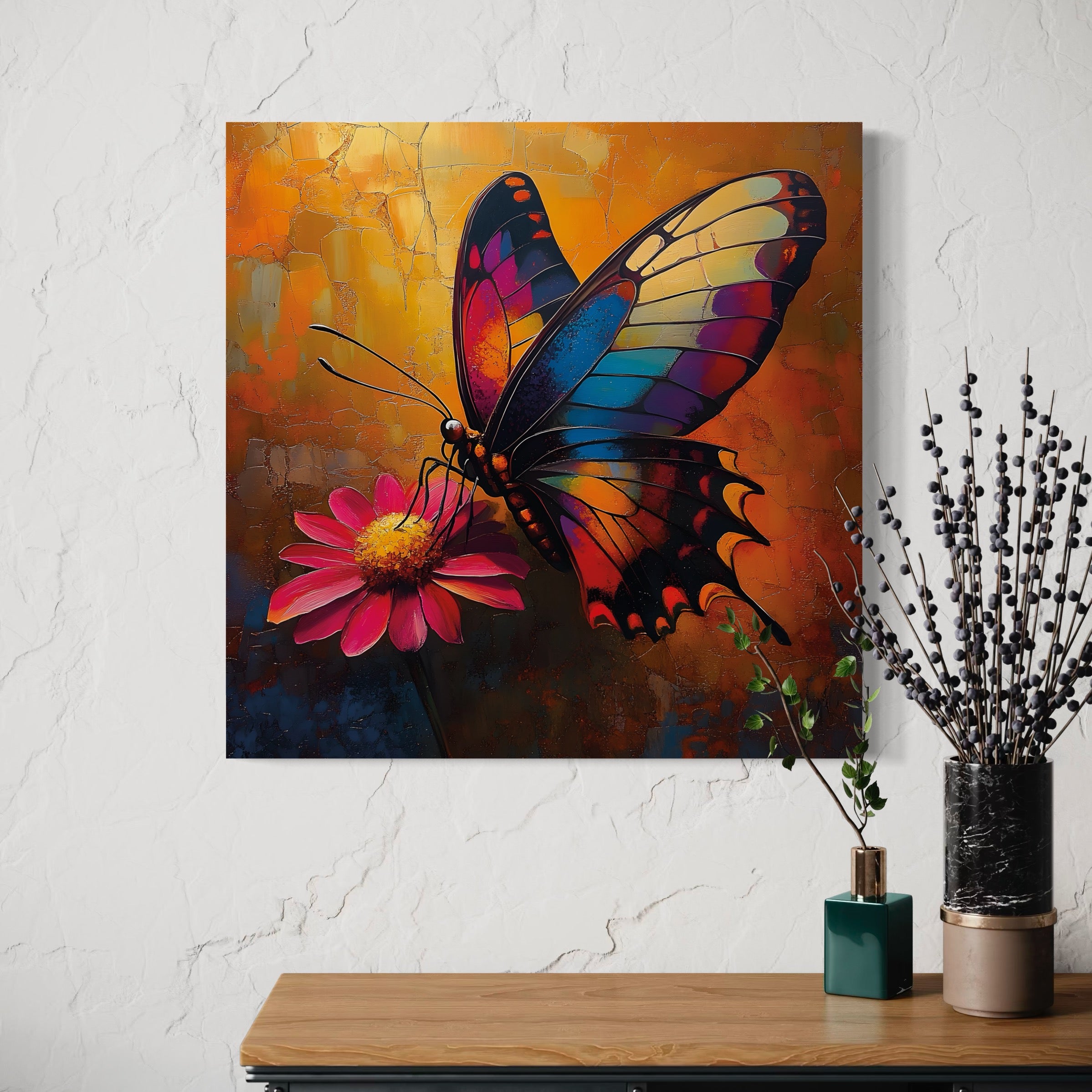 Tableau Papillon sur Fleur - Décoration Murale Colorée - Fabulartz.fr 