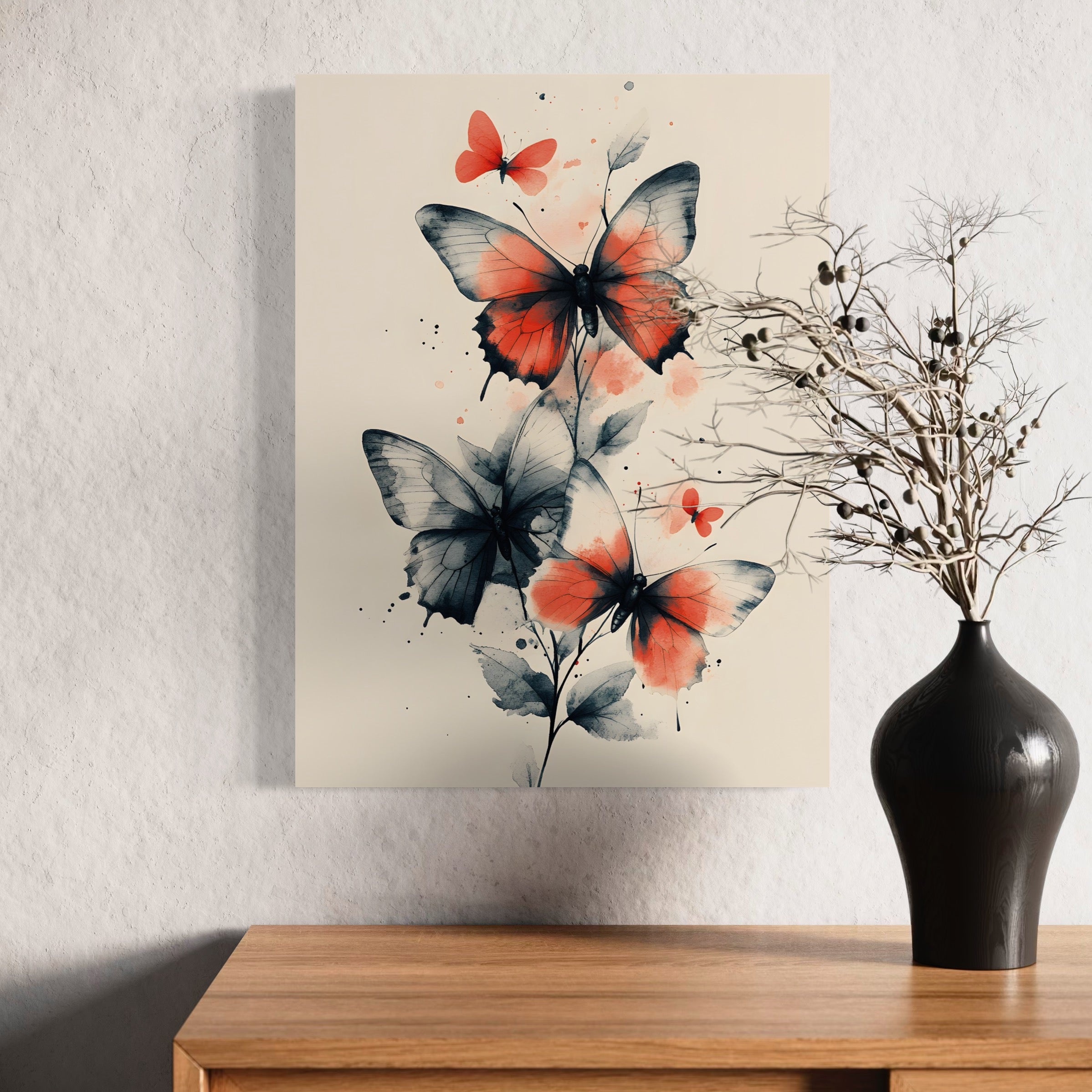 Tableau Papillon Noir et Orange - Cadre Mural Design - Fabulartz.fr 