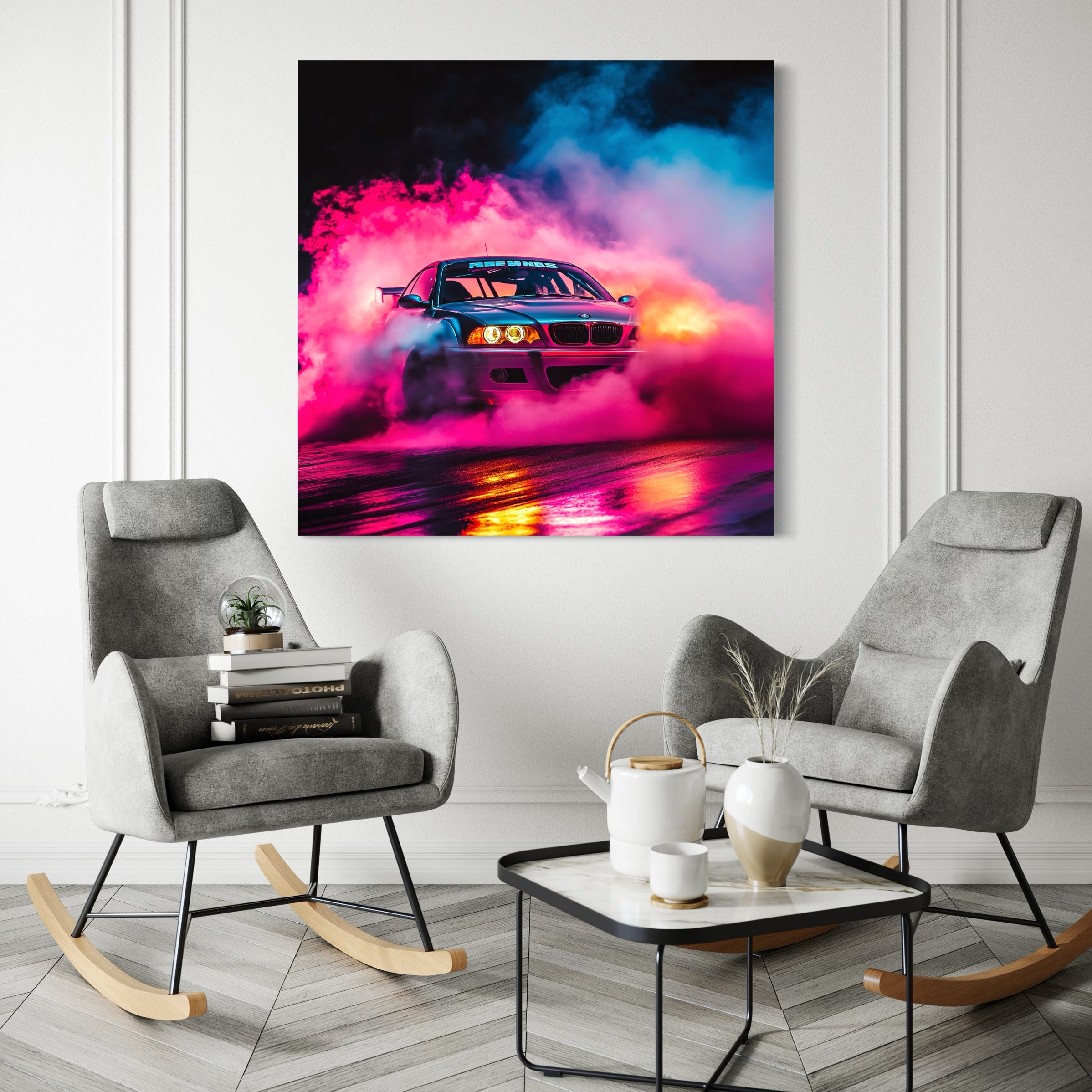 Tableau BMW Rose Violet Drift - Déco Murale Moderne