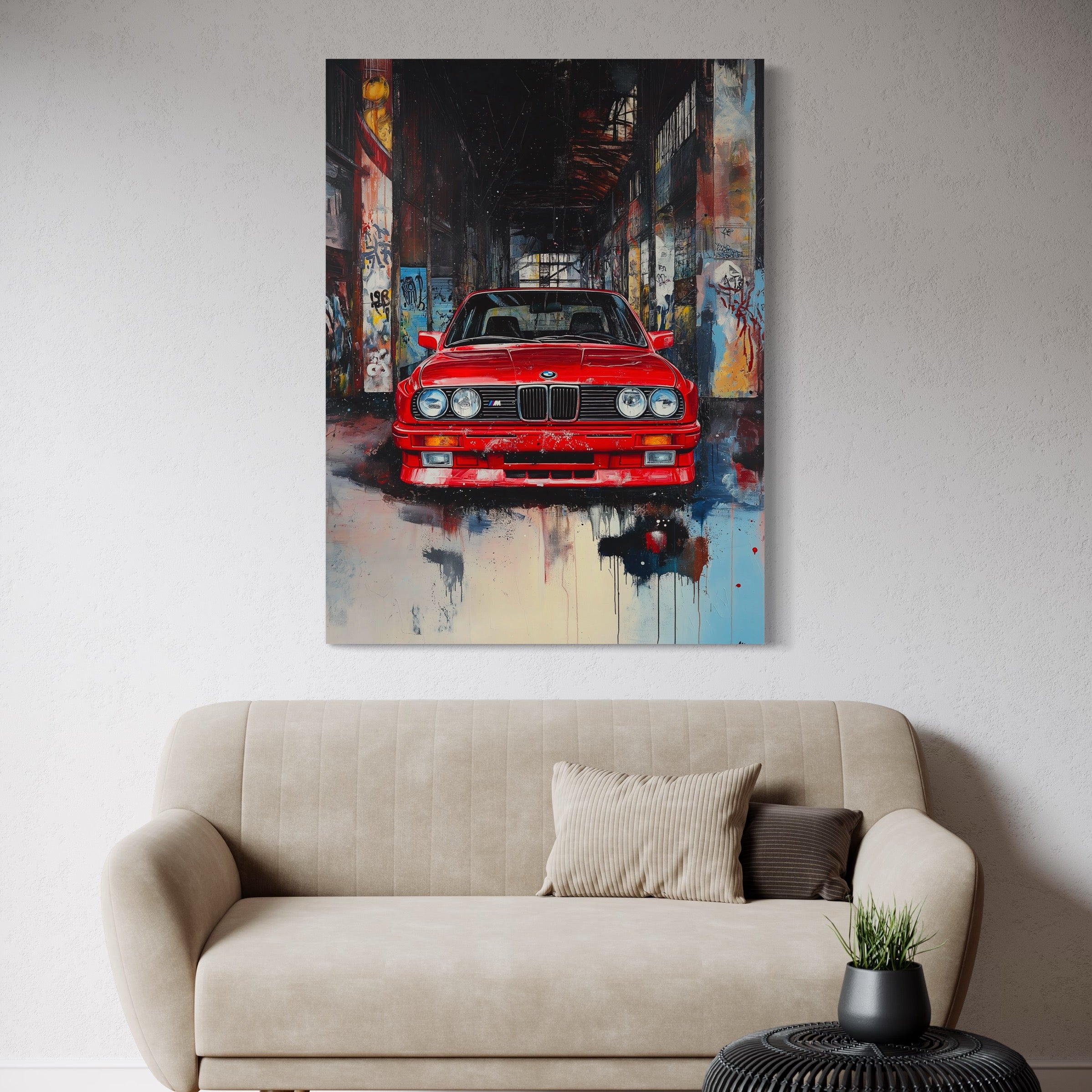 Tableau BMW Rouge Urbain - Déco Murale Moderne