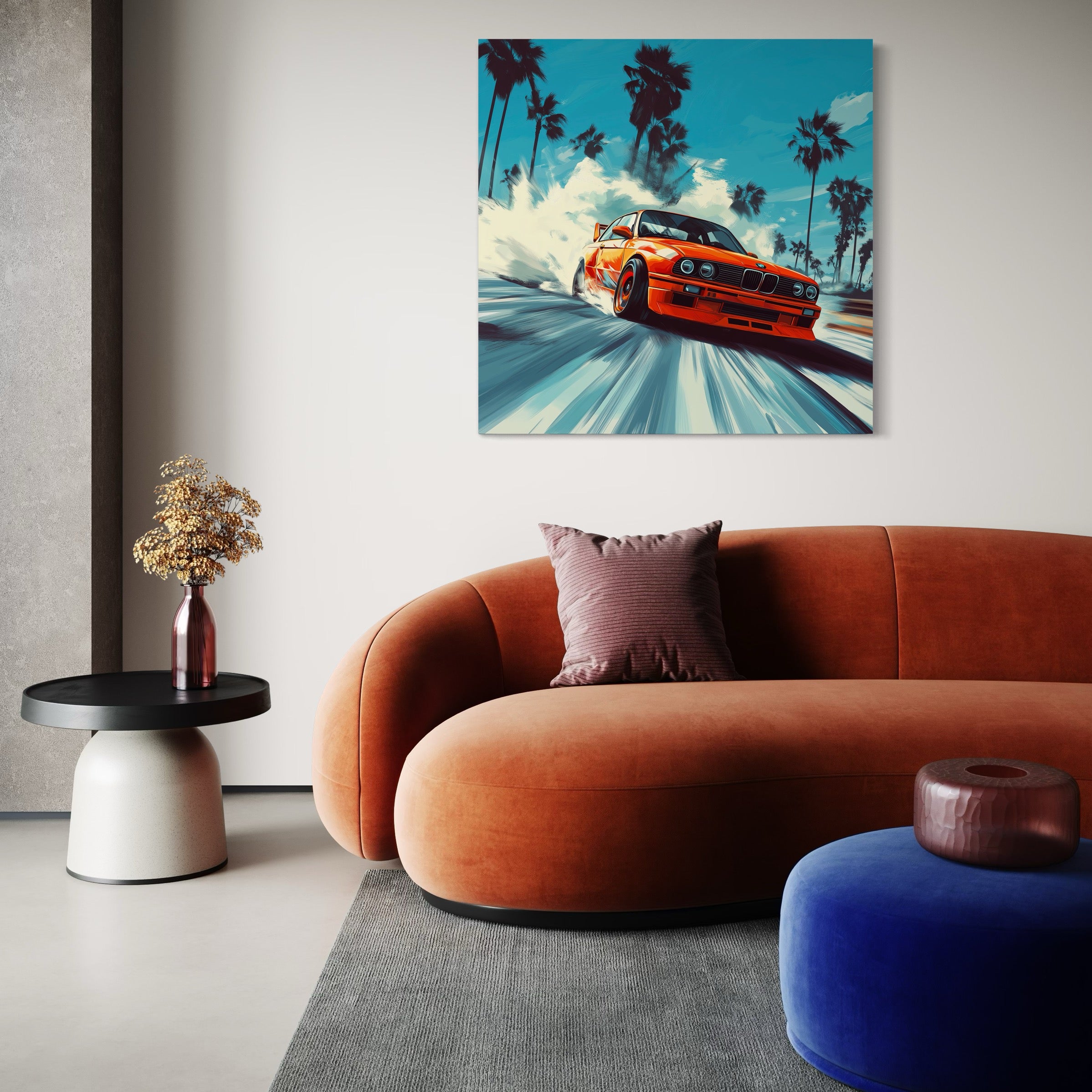 Tableau BMW Orange Drift - Cadre Mural Design Moderne