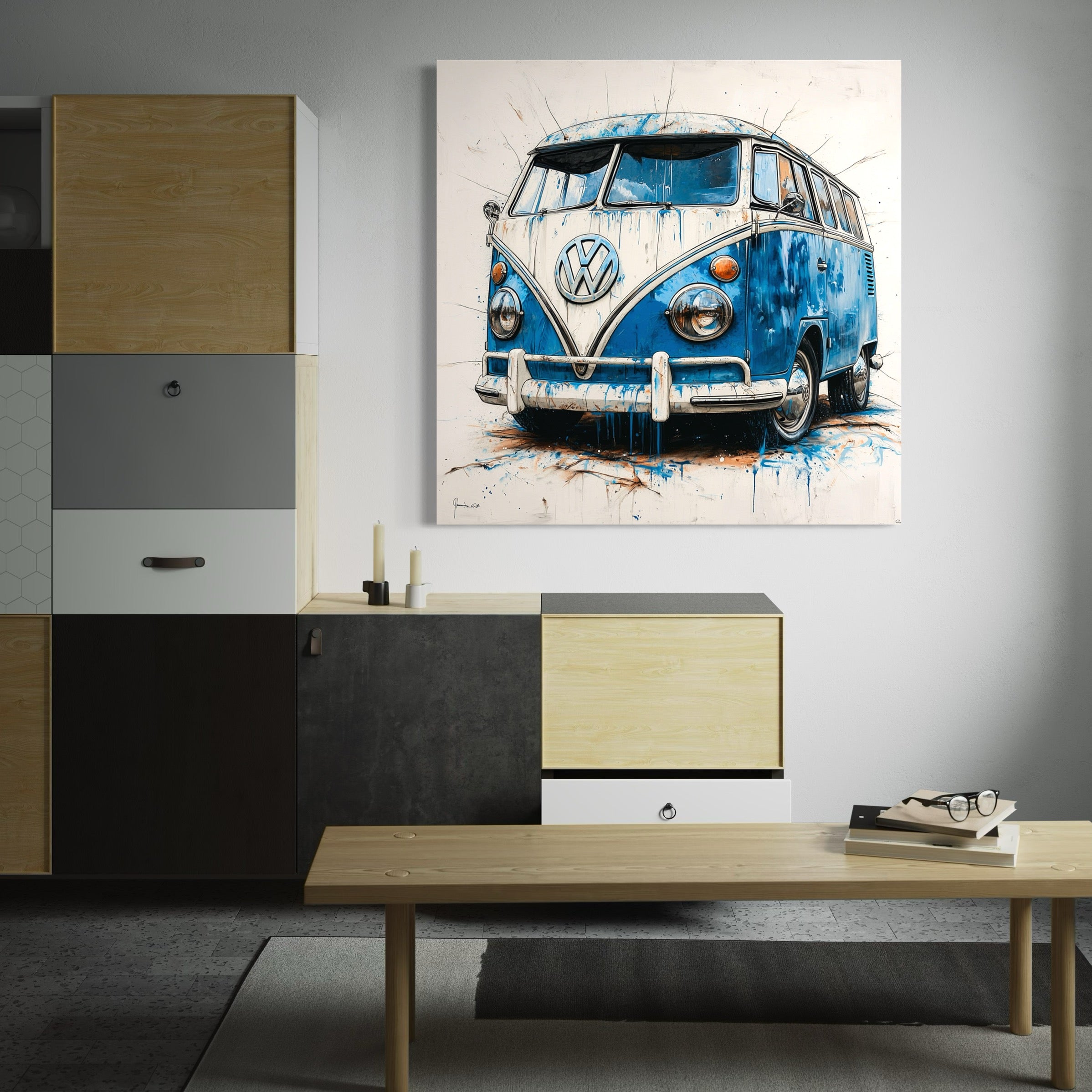 Tableau Volkswagen Combi Bleu - Déco Murale Moderne - Fabulartz.fr 