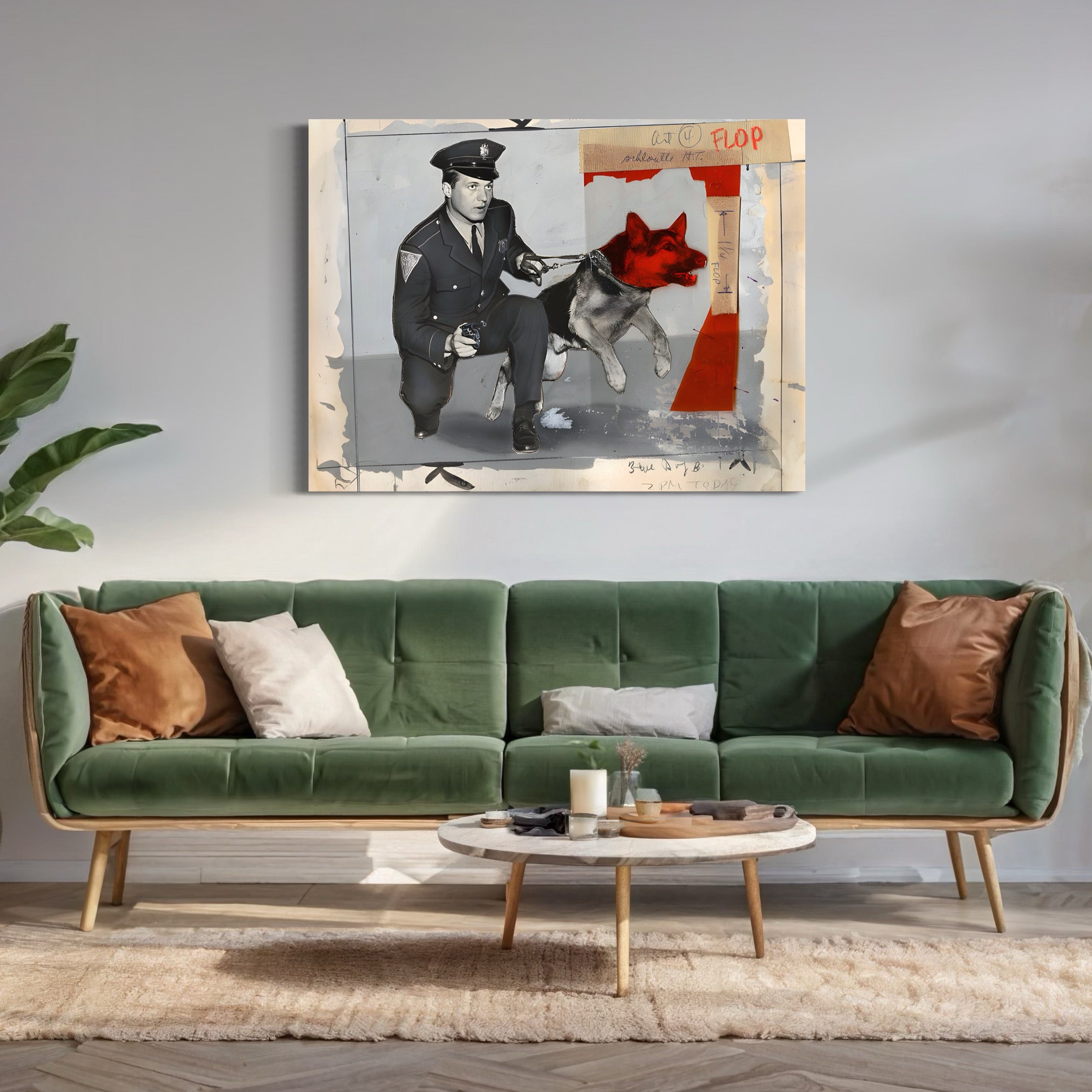 Tableau Vintage - Policier et Chien Rouge