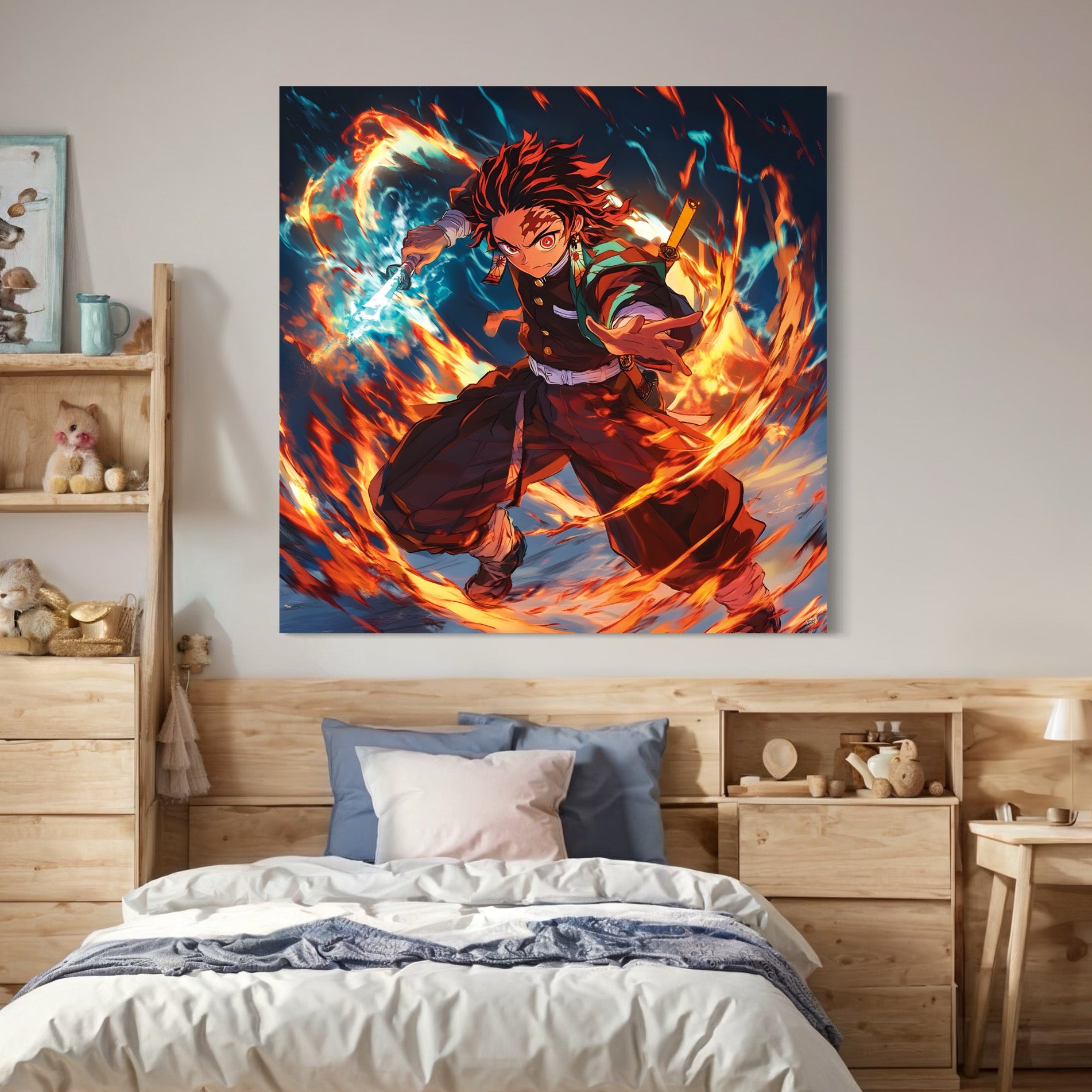 Tableau Demon Slayer Tanjiro en Flammes - Cadre Mural Design - Fabulartz.fr 