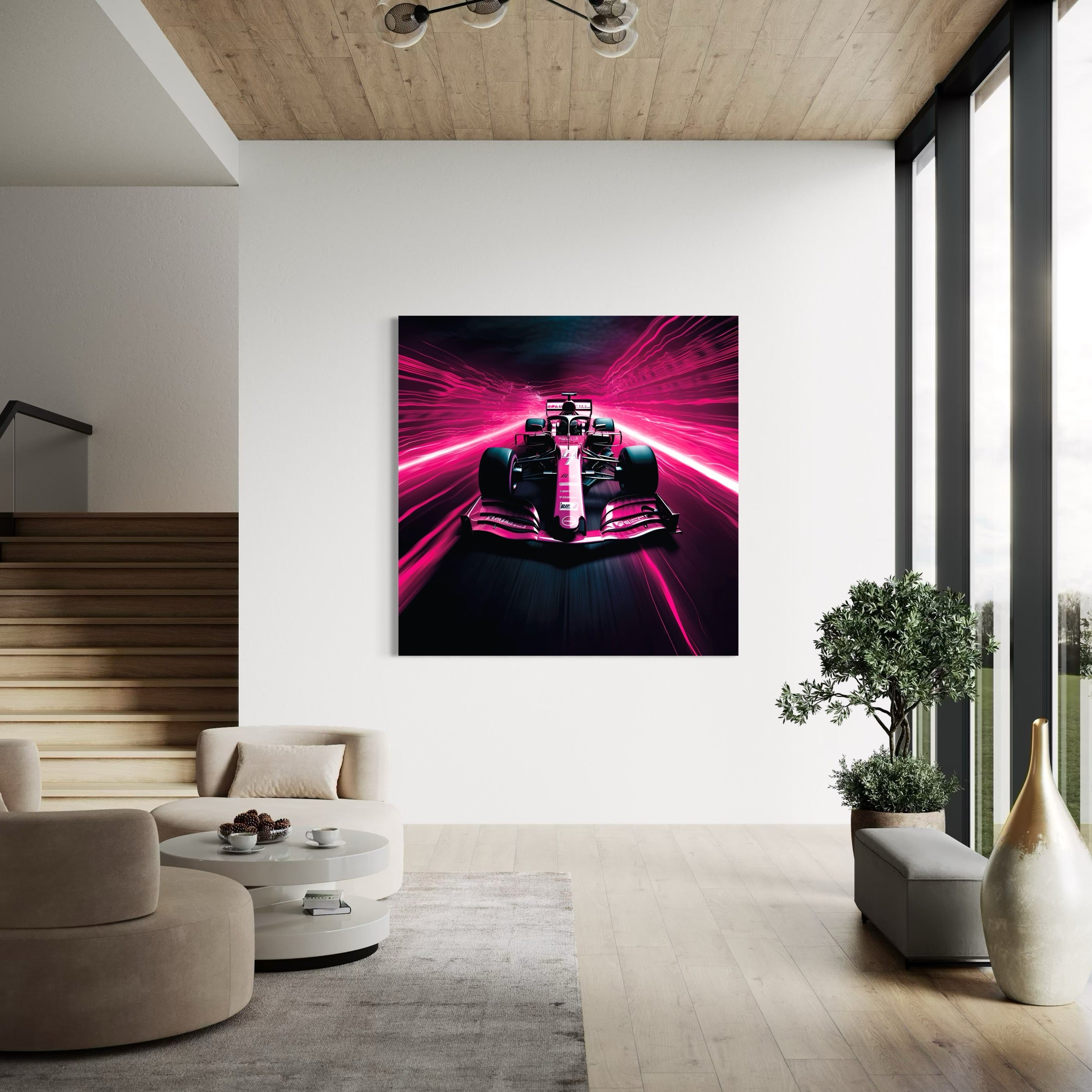 Tableau Formule 1 Lignes Roses - Déco Murale Moderne - Fabulartz.fr 