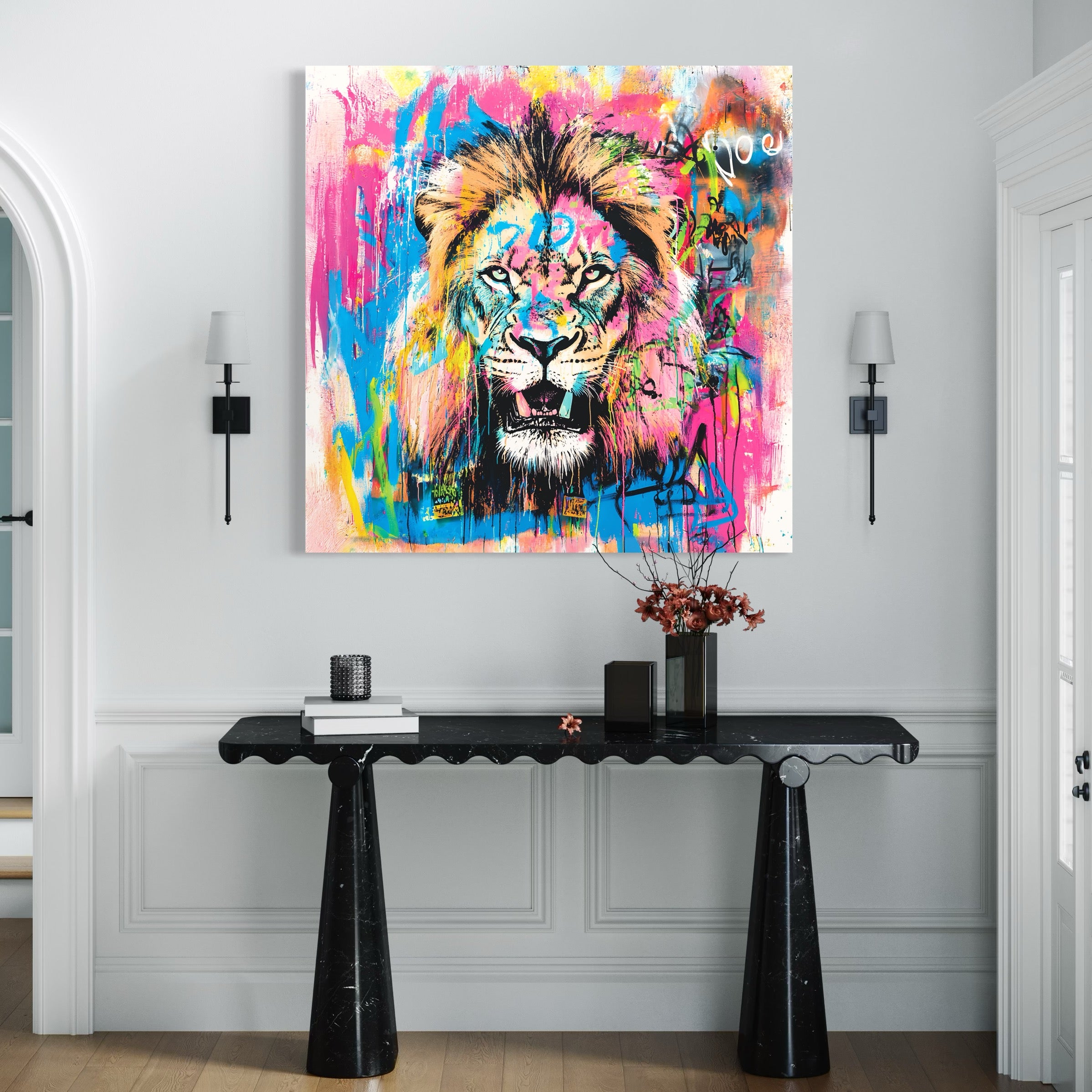 Tableau Lion Multicolore - Déco Murale Moderne