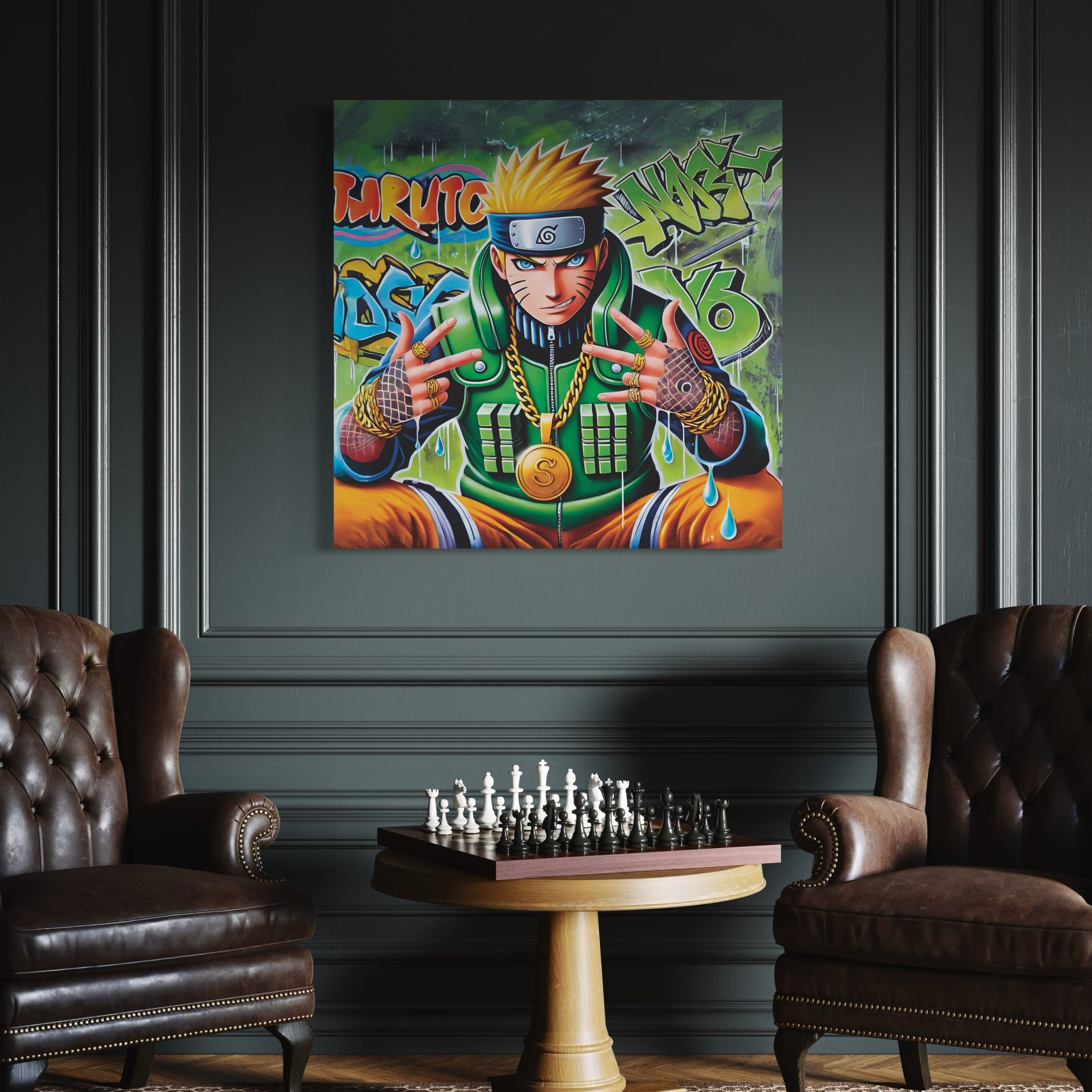 Tableau Naruto Streetwear Vert - Personnage Emblématique Déco Murale