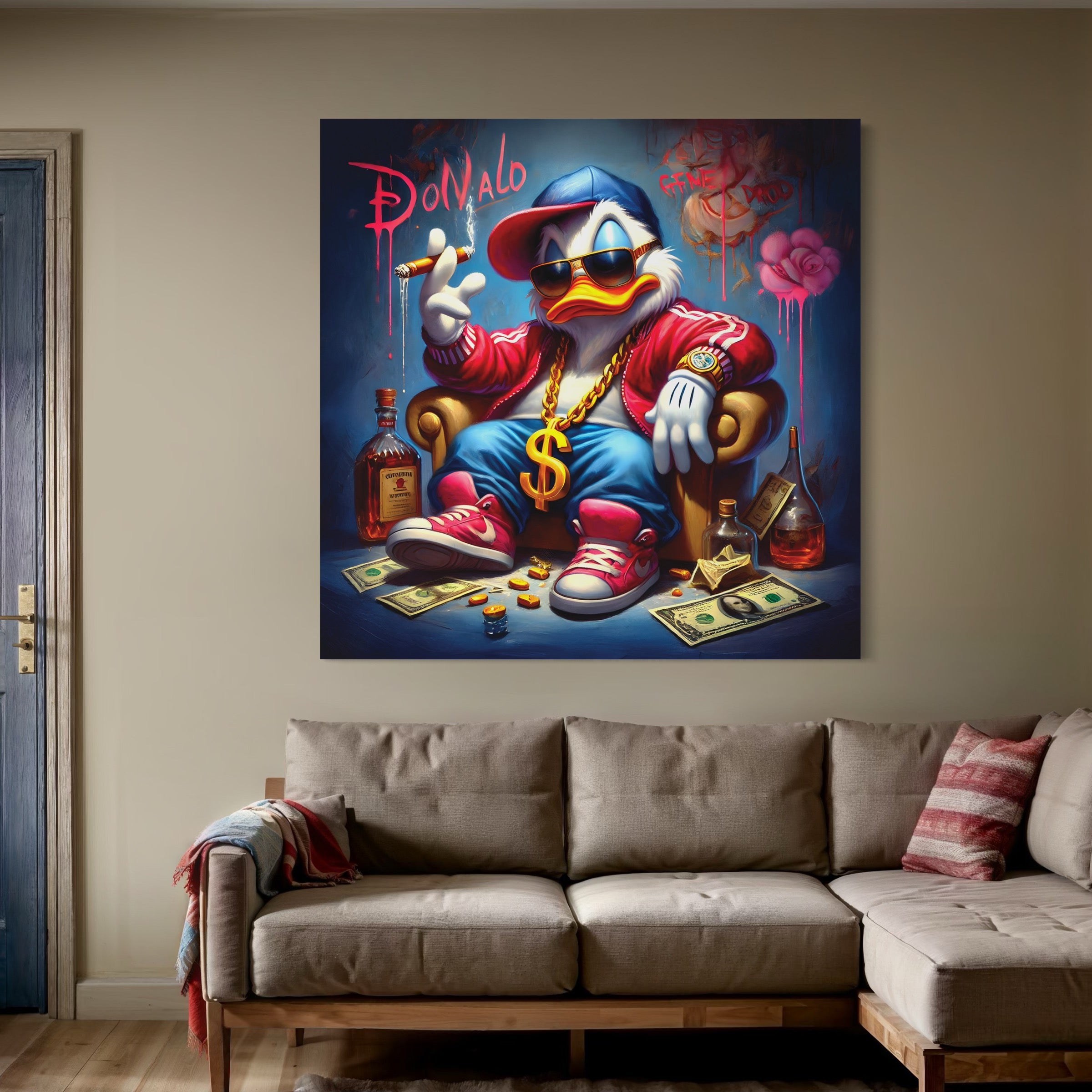 Painting Donald Duck Gangster Style United States - Déco Murale Design