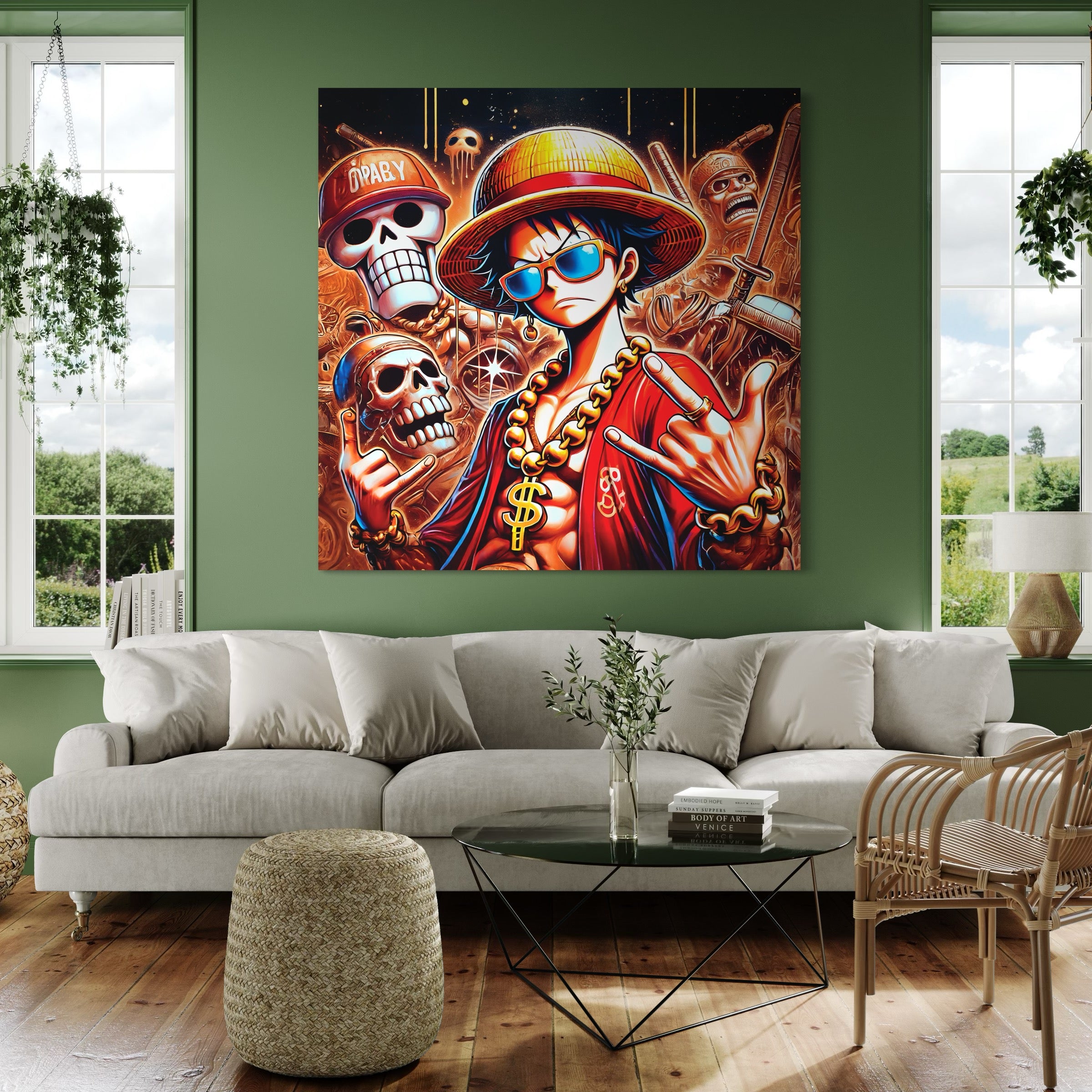 Tableau One Piece Luffy et Crânes - Décoration Murale Design