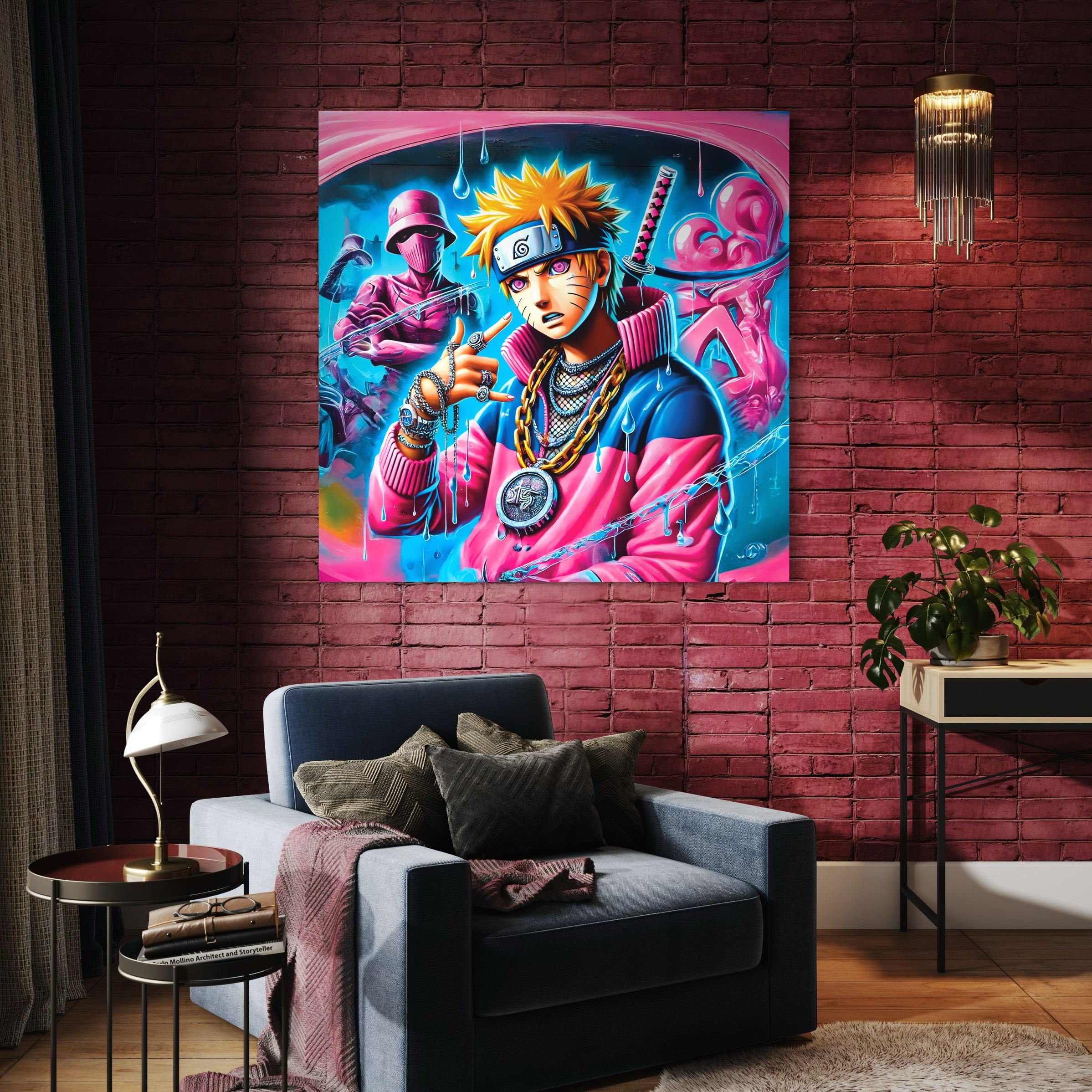 Pittura Naruto rosa e blu - Decorazione murale di design moderno