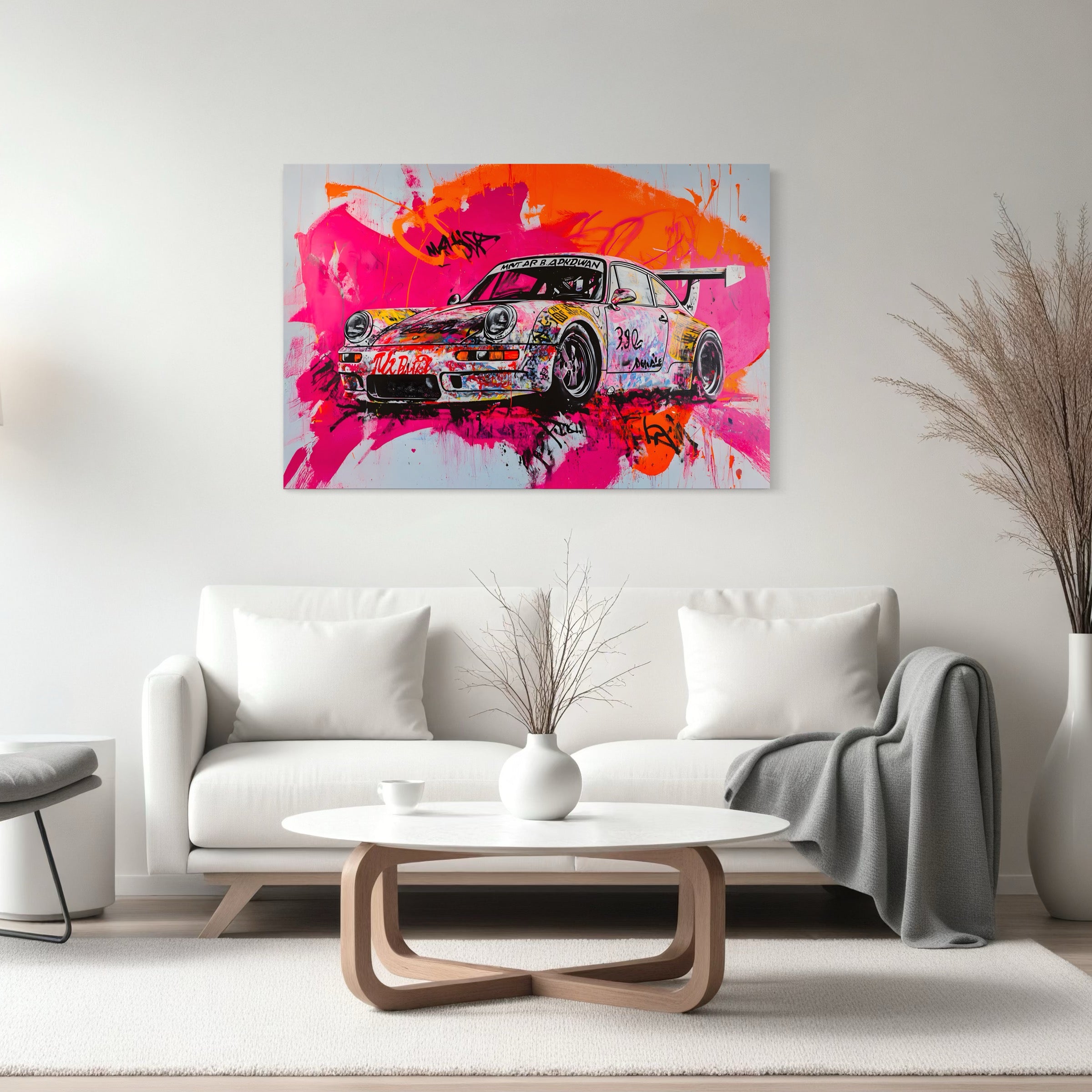 Tableau Porsche 911 Graffiti - Cadre Déco Murale Colorée