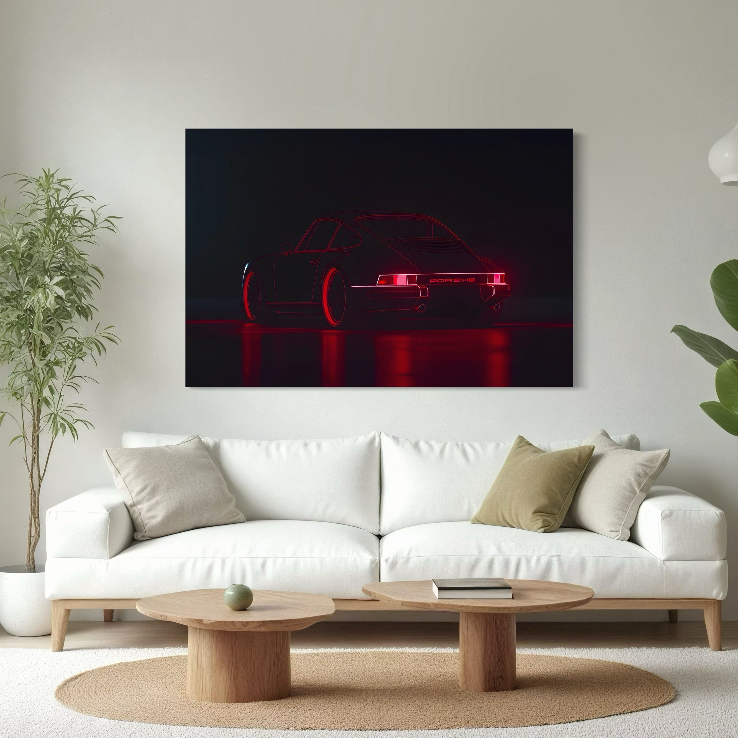 Tableau Porsche 911 Néon Rouge - Cadre Déco Murale Design