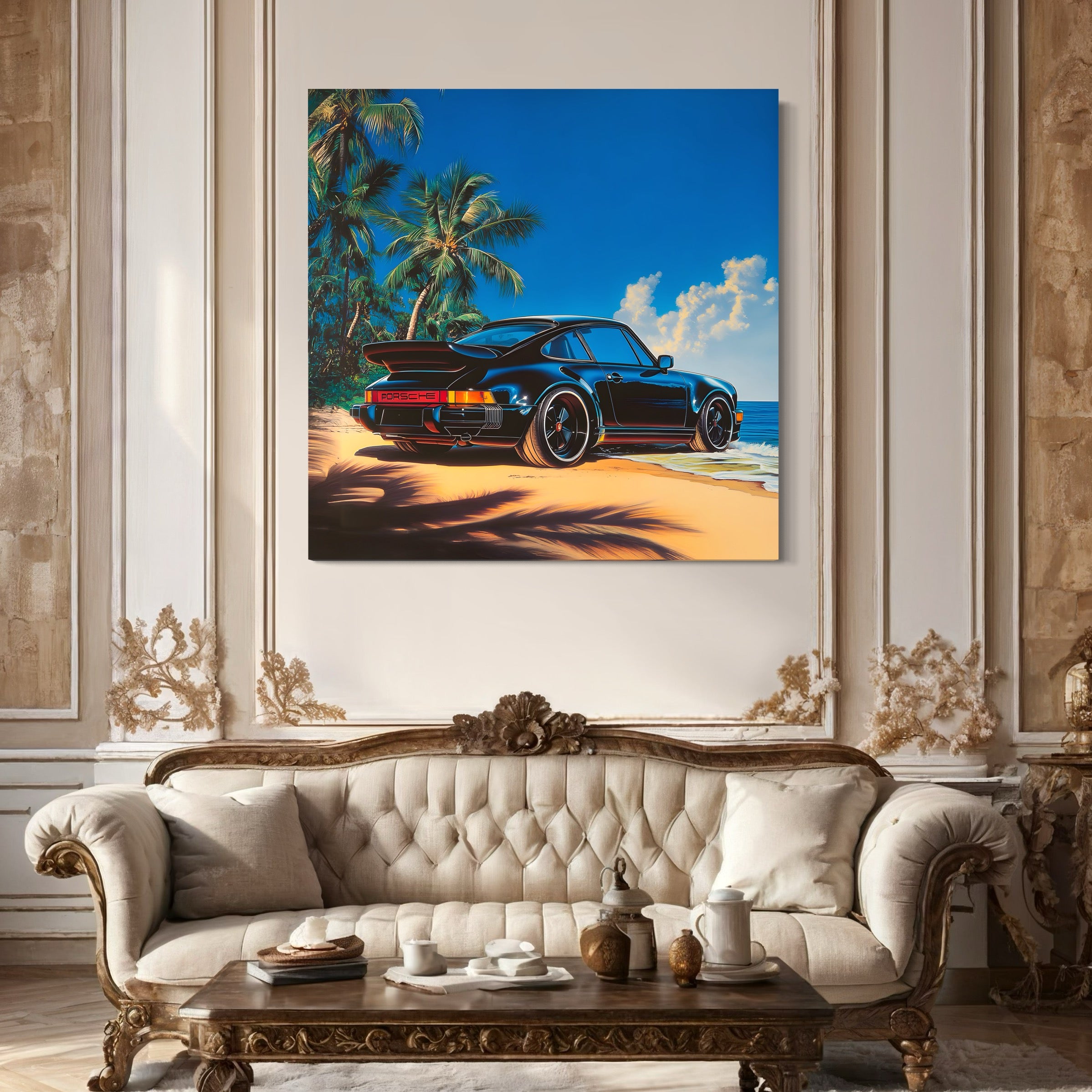 Tableau Porsche 911 Plage Tropicale - Cadre Murale Moderne