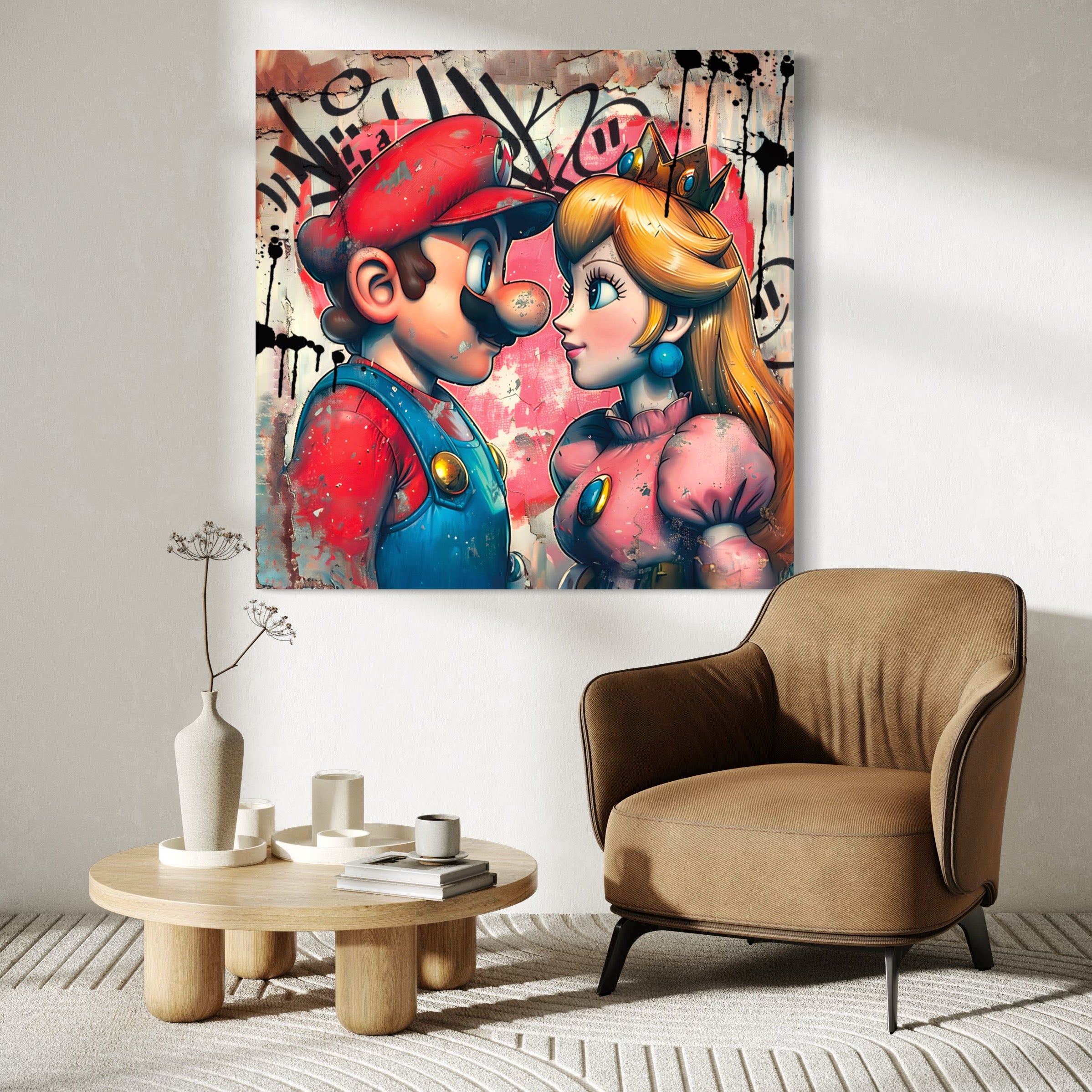 Tableau Mario et Princesse Peach Graffiti - Décoration Murale Romantique |  Fabulartz.fr