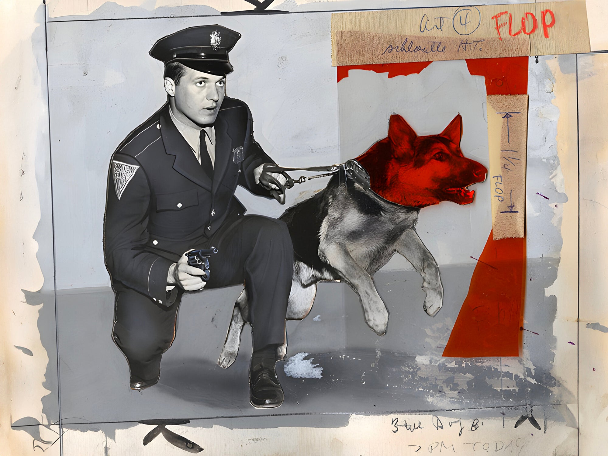 Tableau Vintage - Policier et Chien Rouge