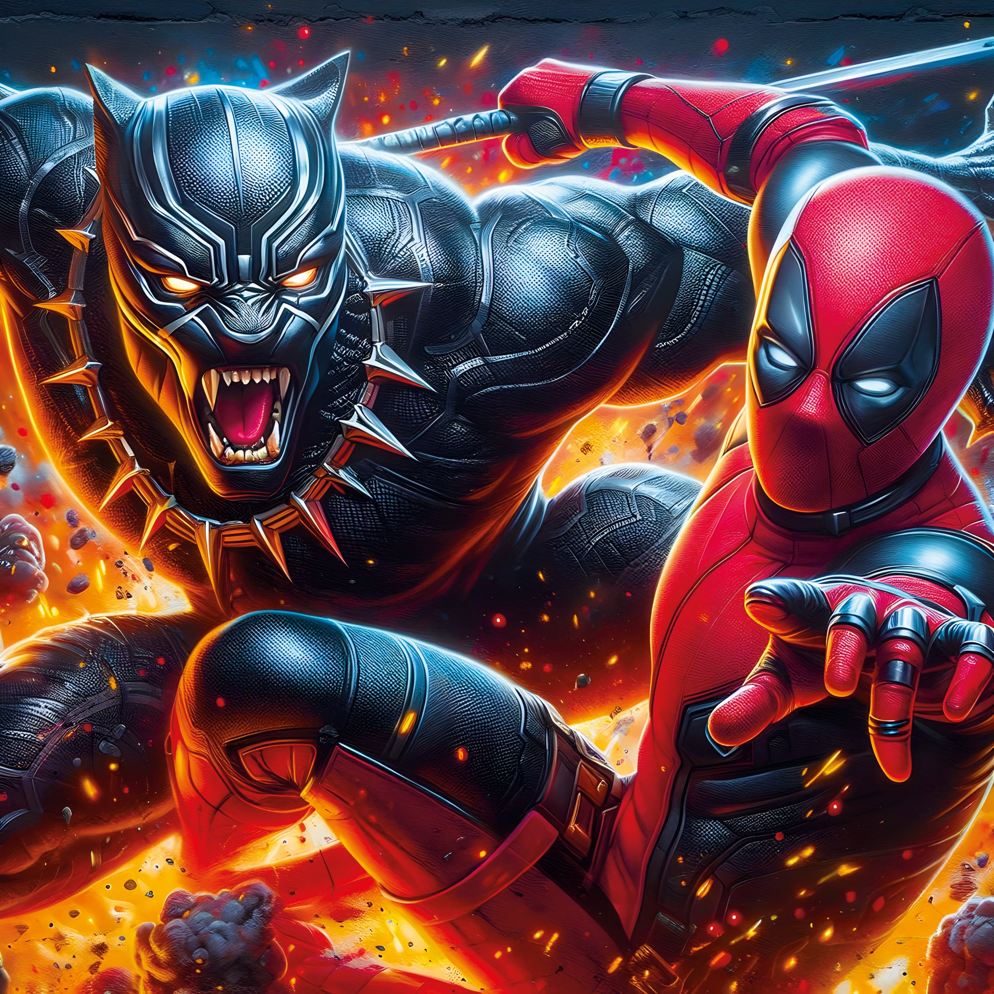 Tableau Black Panther & Deadpool Fire - Fabulartz.fr 