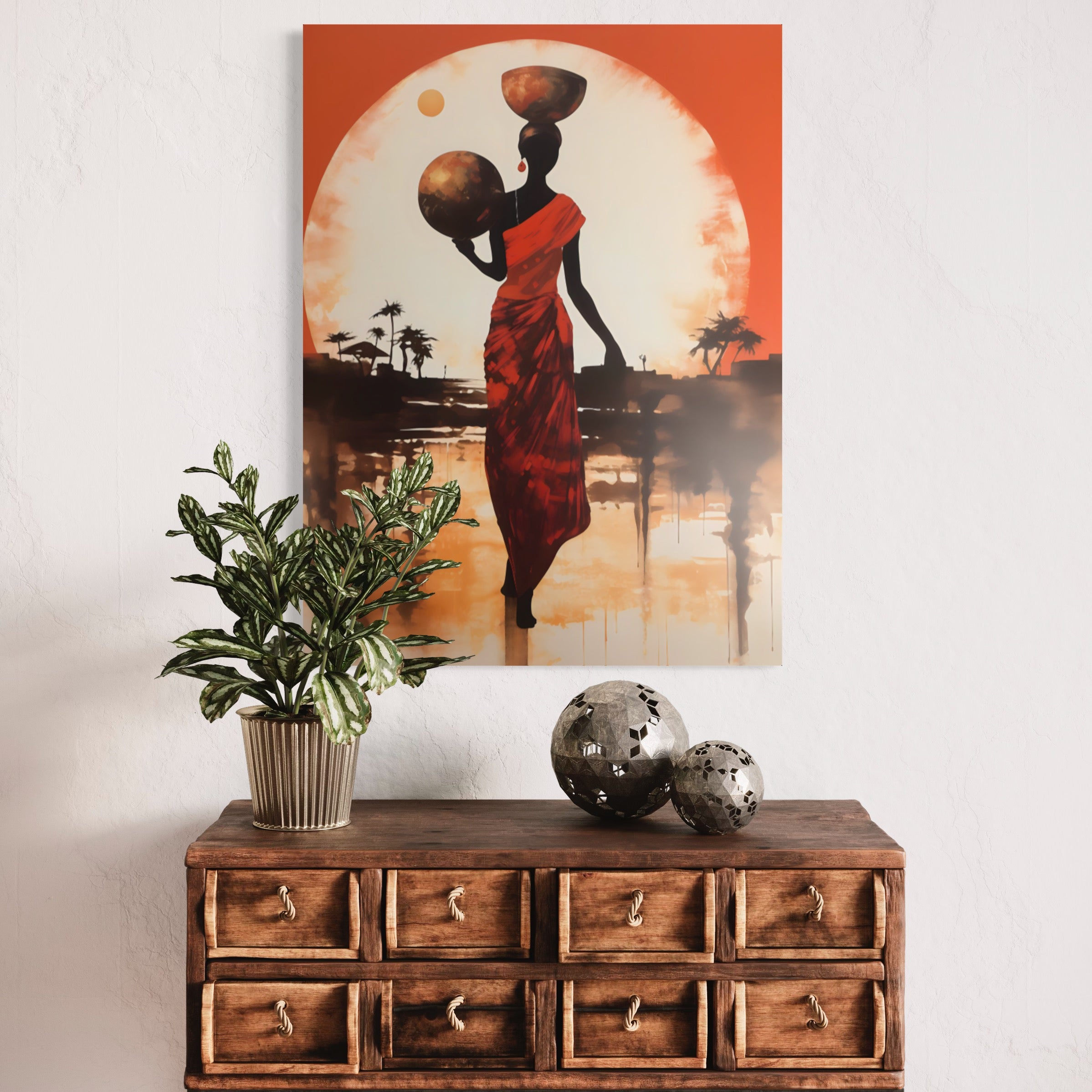 Tableau Africain Silhouette en Rouge – Coucher de Soleil - Fabulartz.fr 