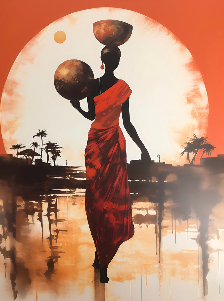 Tableau Africain Silhouette en Rouge – Coucher de Soleil - Fabulartz.fr 
