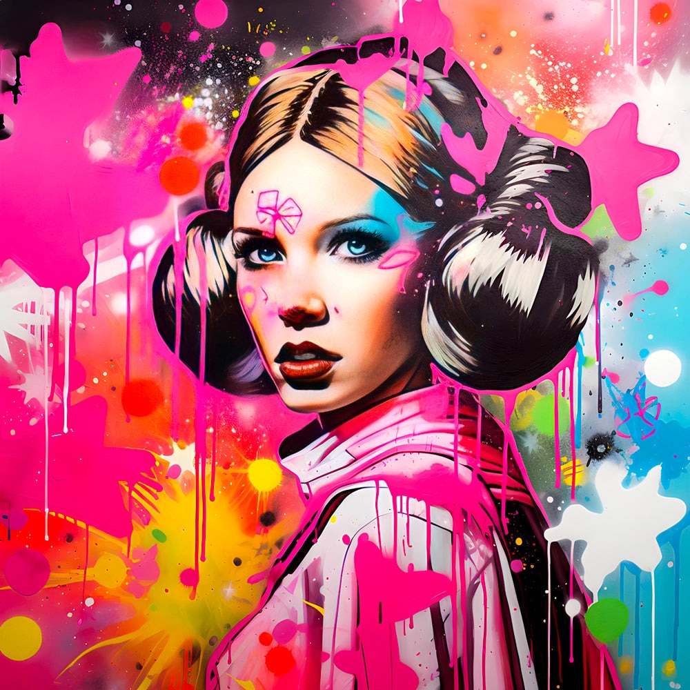 Tableau Star Wars - Princesse Leia Graffiti - Décoration Murale Colorée - Fabulartz.fr 